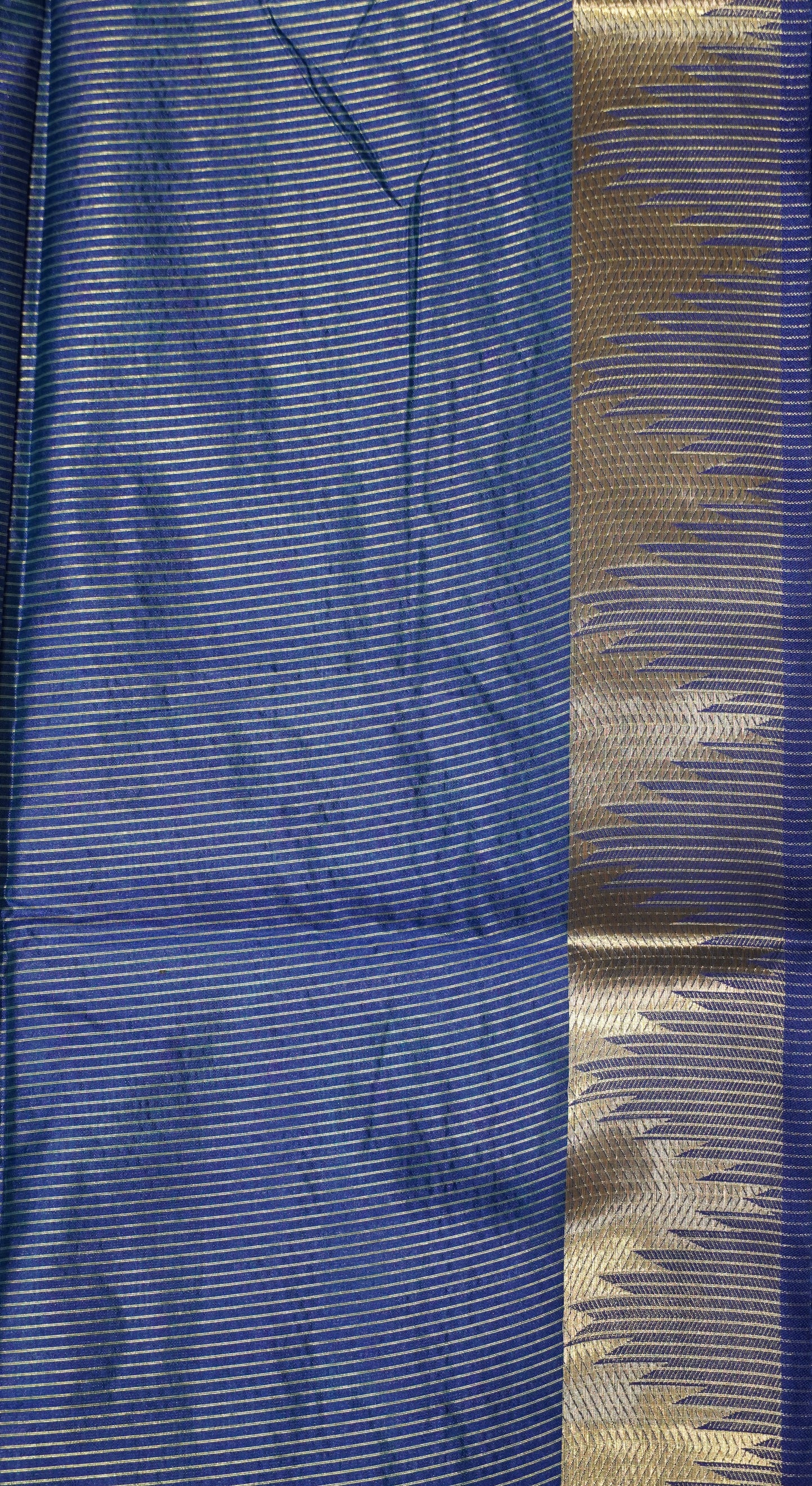 Semi Raw Silk Temple Border Peacock Green to Blue