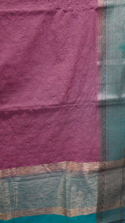 Bamboo Silk Saree-Dark Purple Zari Embroidery