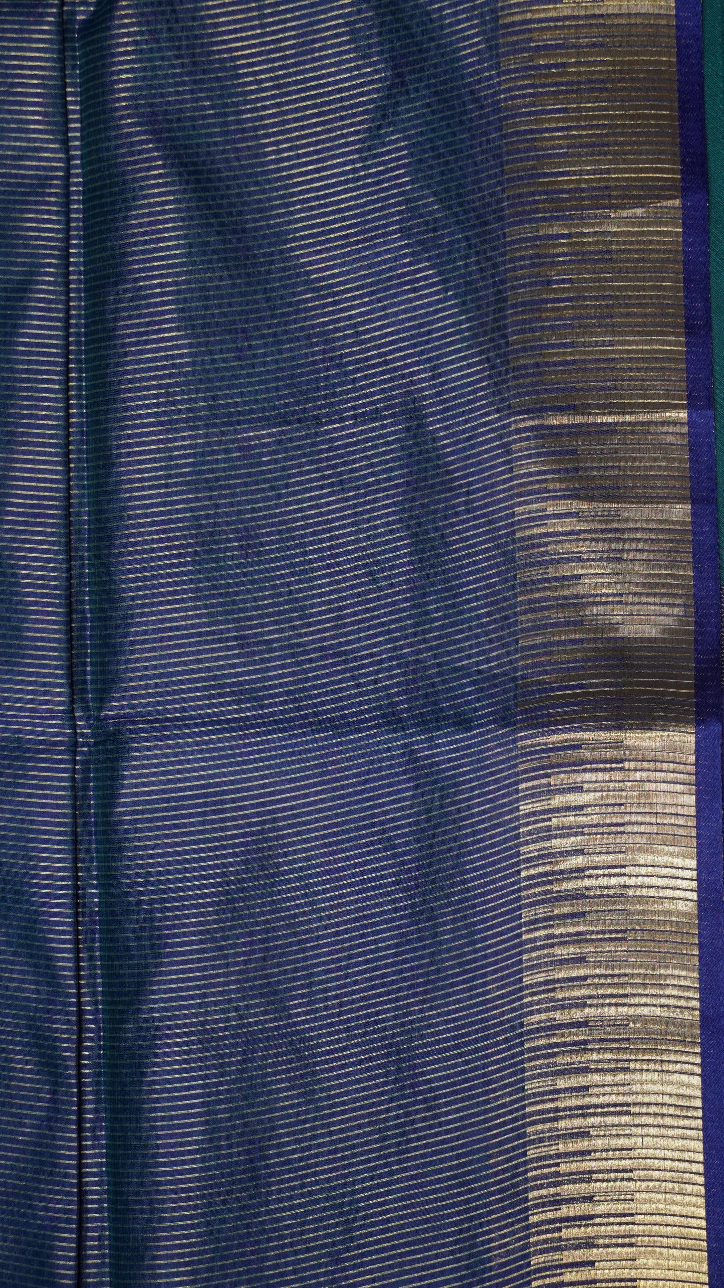 Semi Raw Silk Tower Border Peacock Green to Blue