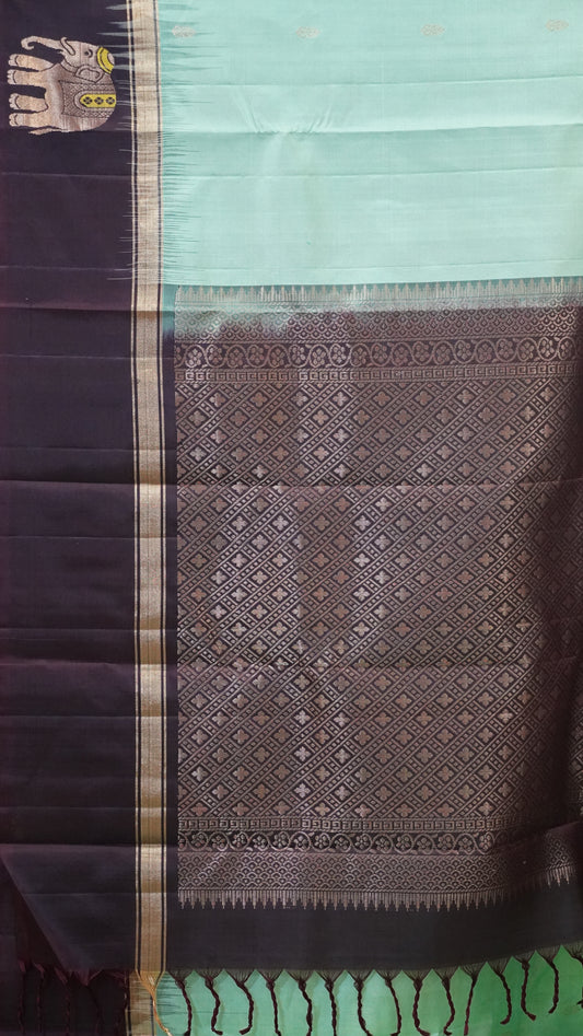 Pure Soft Silk Saree Elephant Border Green