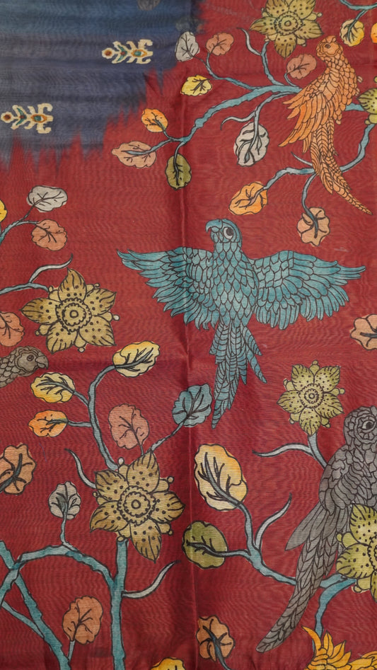 Chanderi Cotton Saree-Eagle Print-Maroon