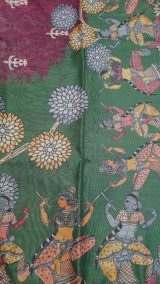 Chanderi Cotton Saree-Penn Kalamkari-Green