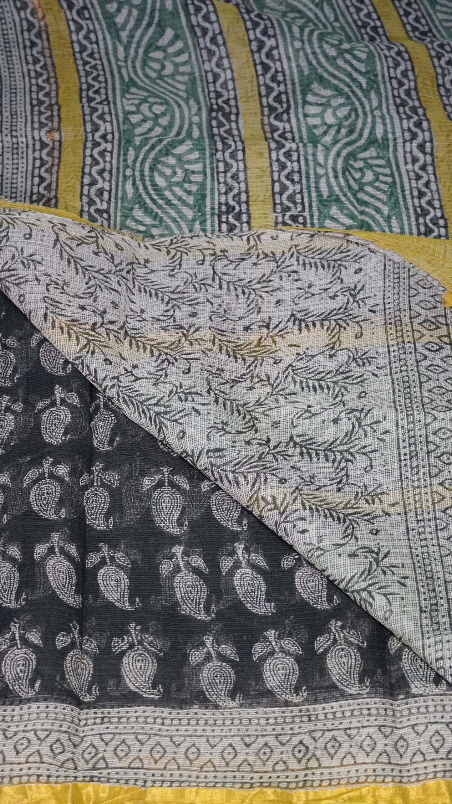 Kota Doria Cotton Saree Black Mango Prints