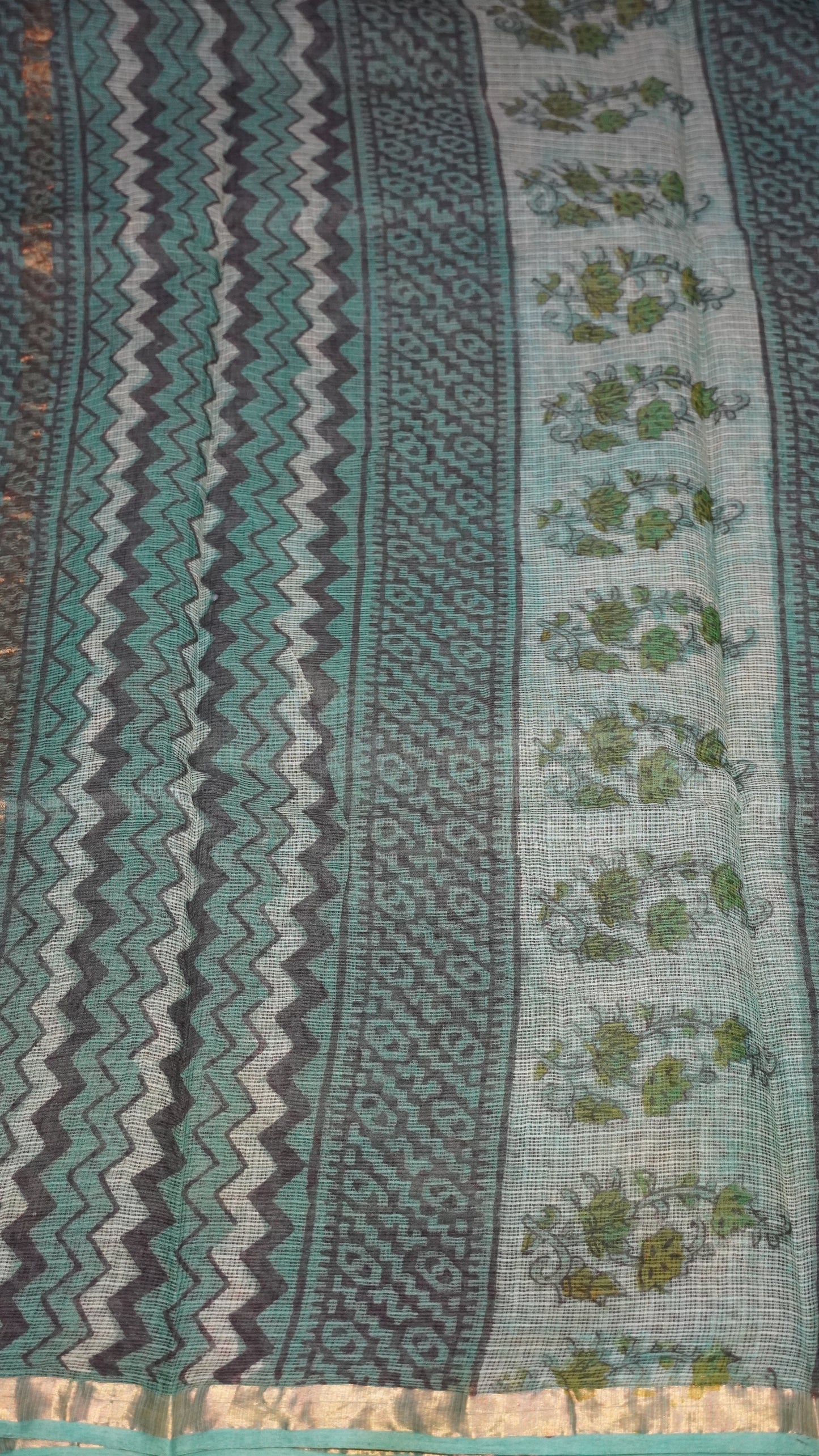 Kota Doria Cotton Saree Floral Green