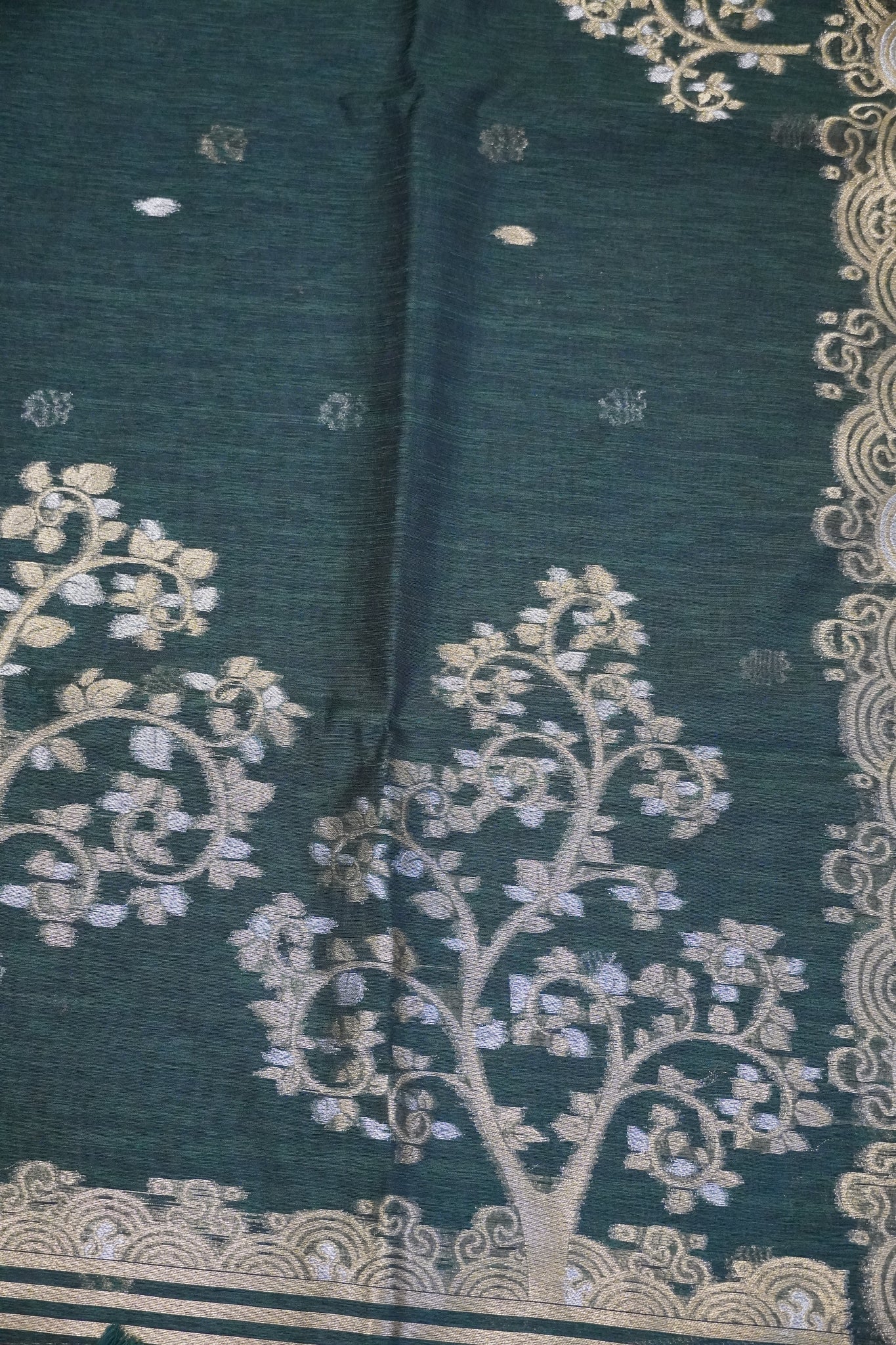 Linen Saree - Zari Border Green