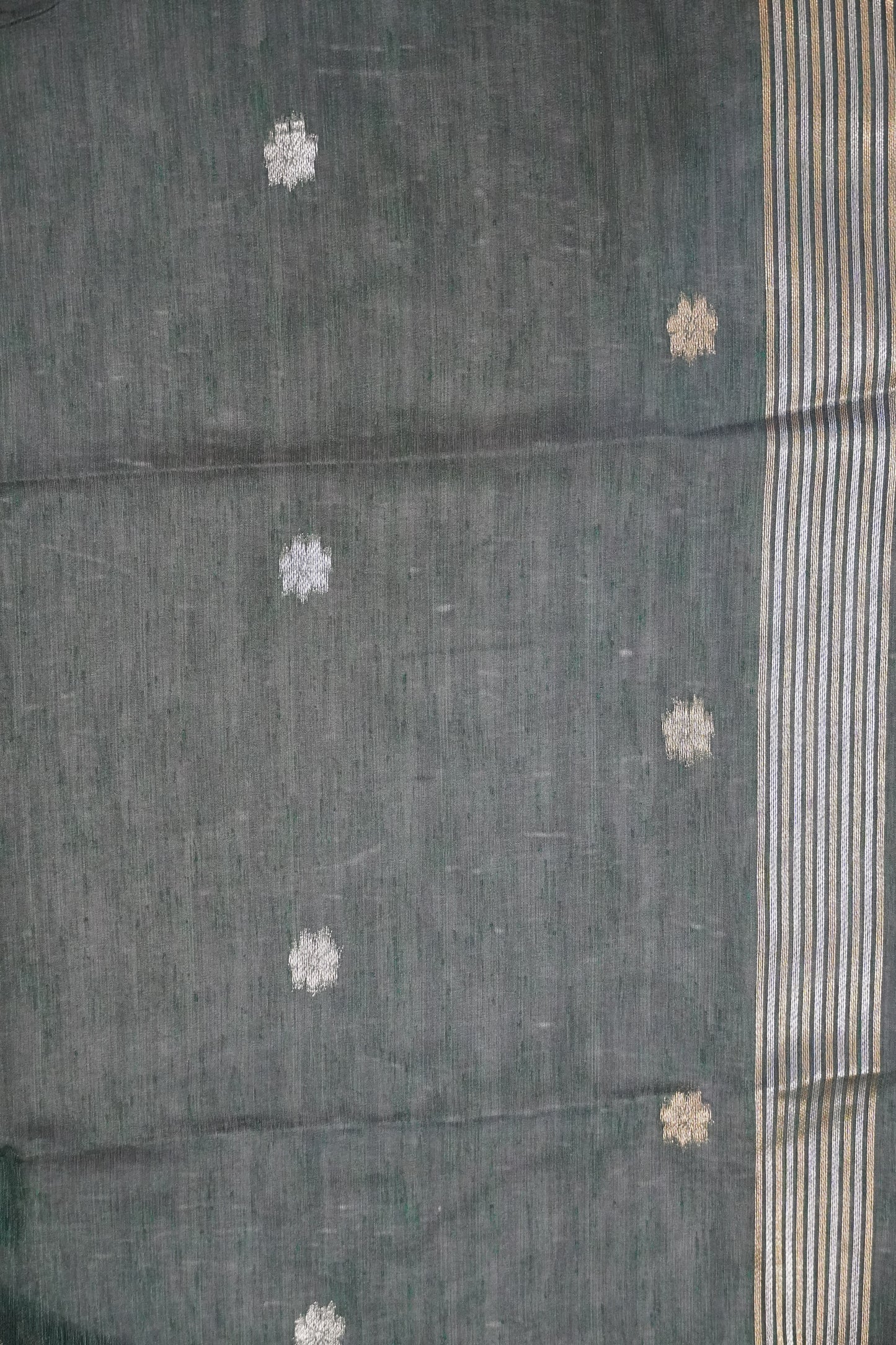 Linen Saree - Zari Border Green