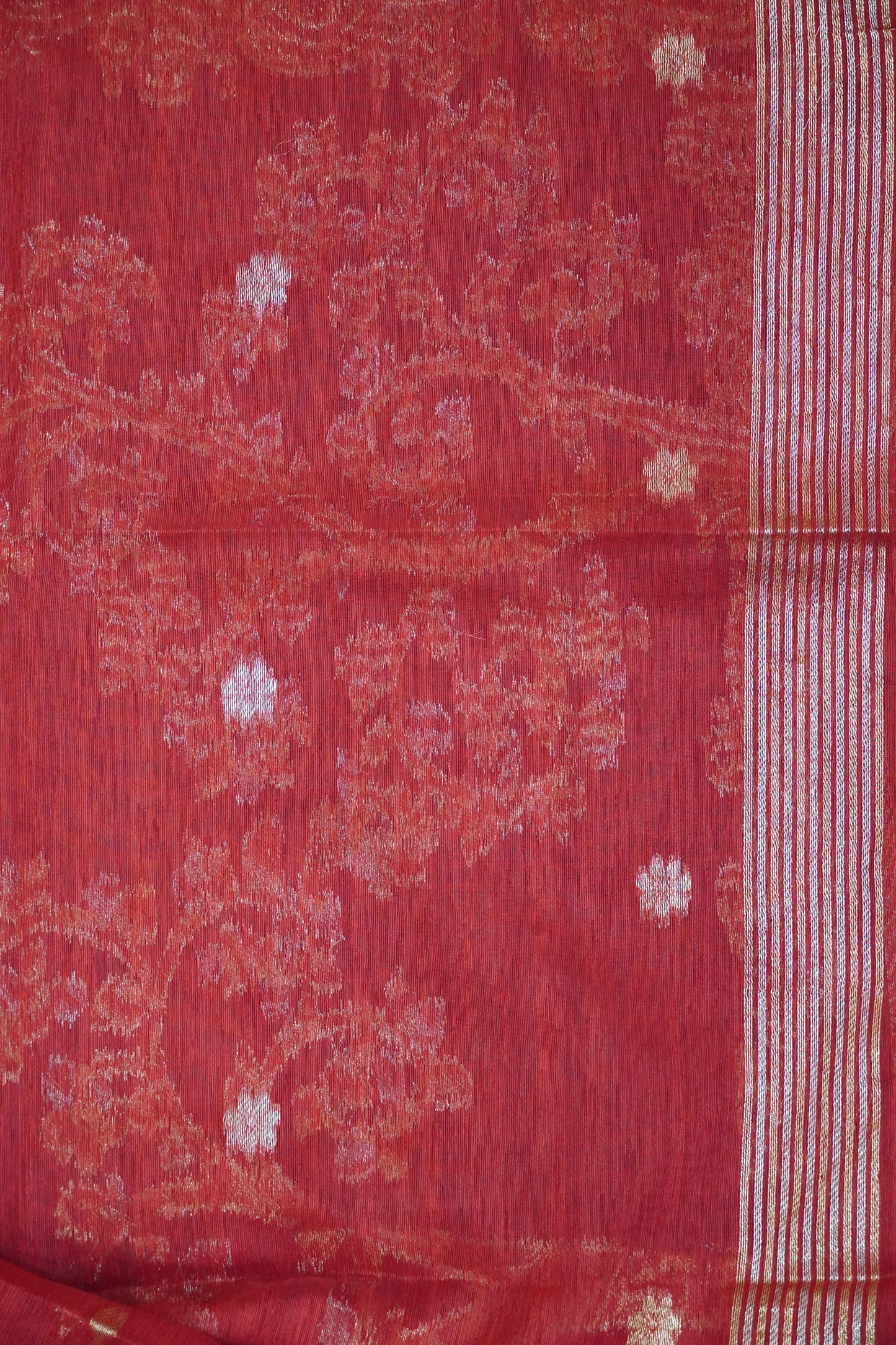 Linen Saree - Zari Border Red