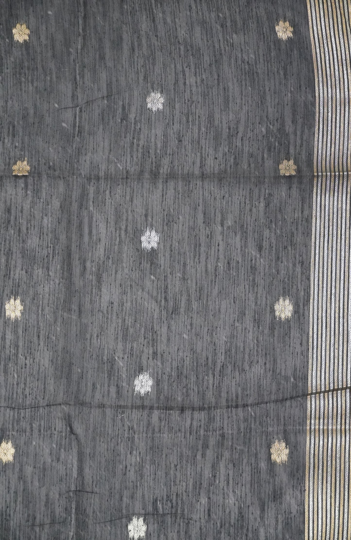 Linen Saree - Zari Border Black