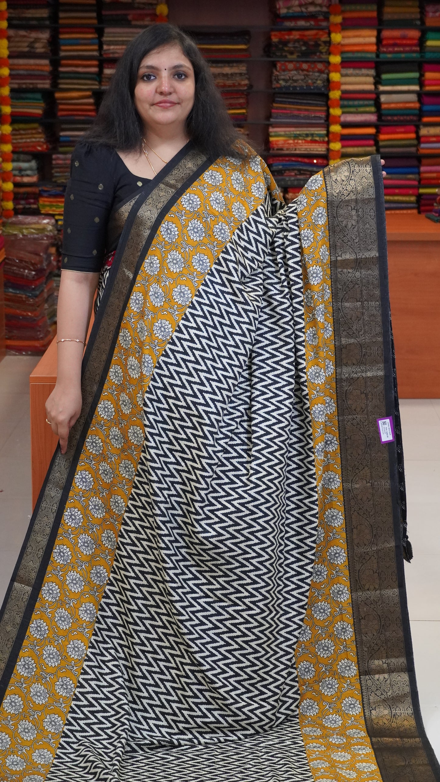Jute Shiffon Saree Black to Mustard