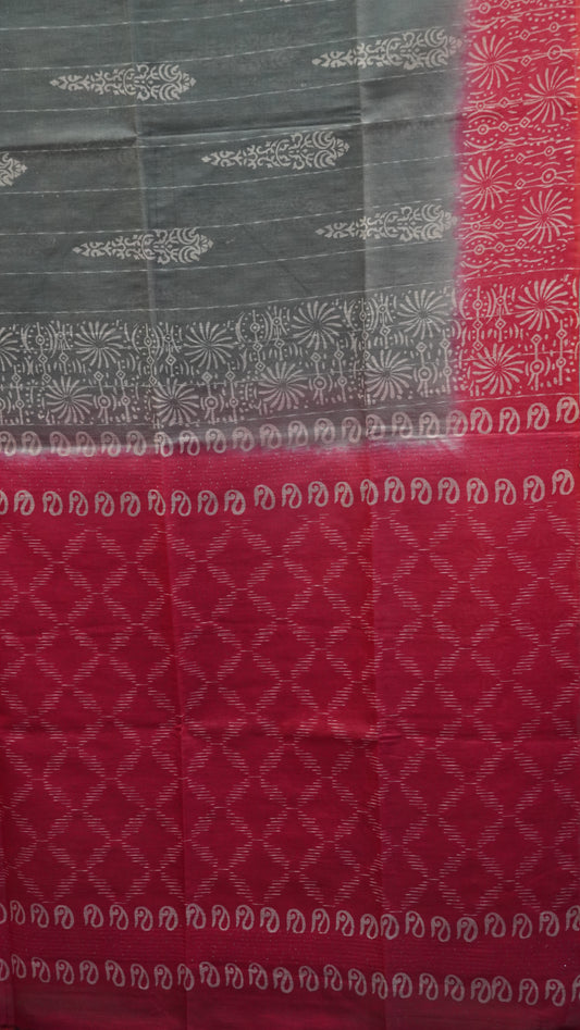 Bhagalpur Tussar Saree-Grey Manga Pattern