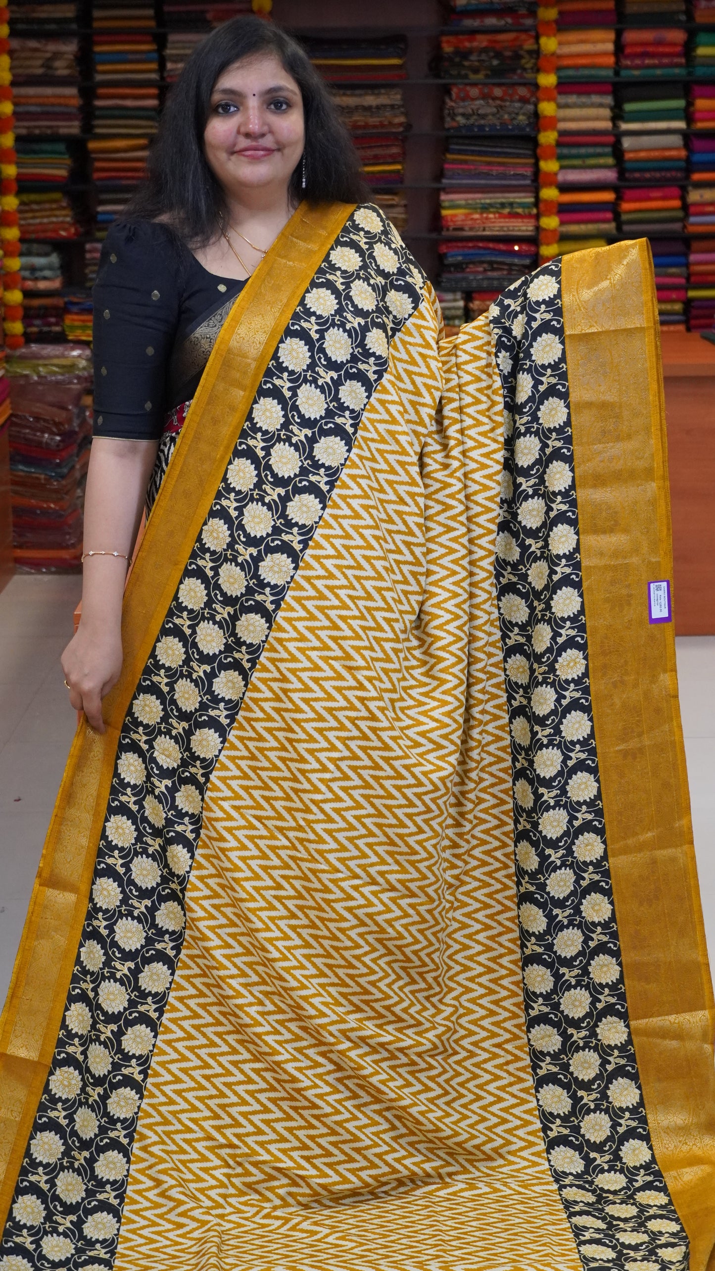 Jute Shiffon Saree Mustard to Black