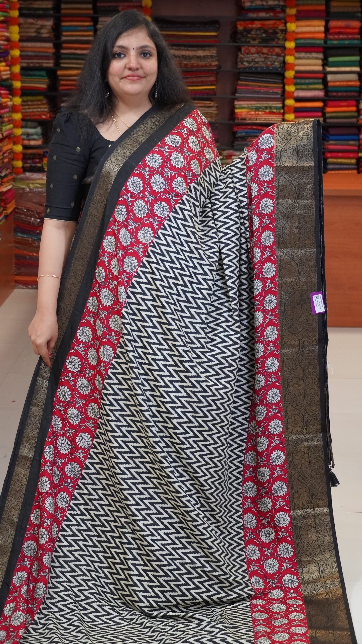 Jute Shiffon Saree Black to Pink