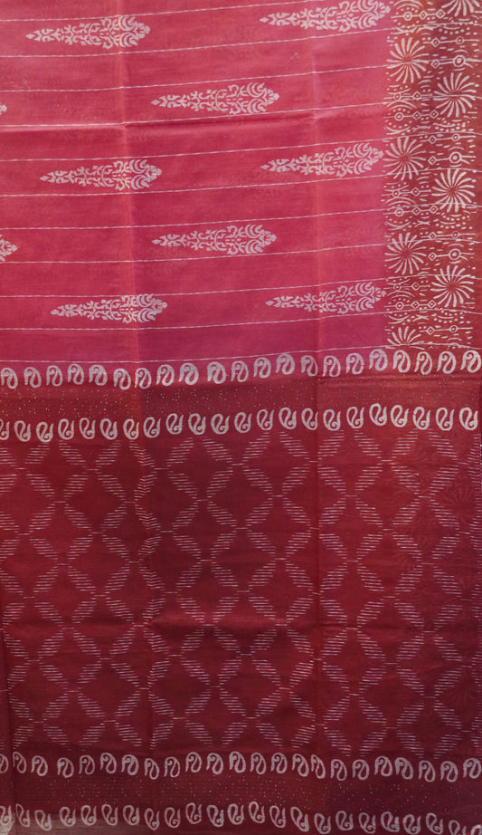 Bhagalpur Tussar Saree-Dark Pink Manga Pattern