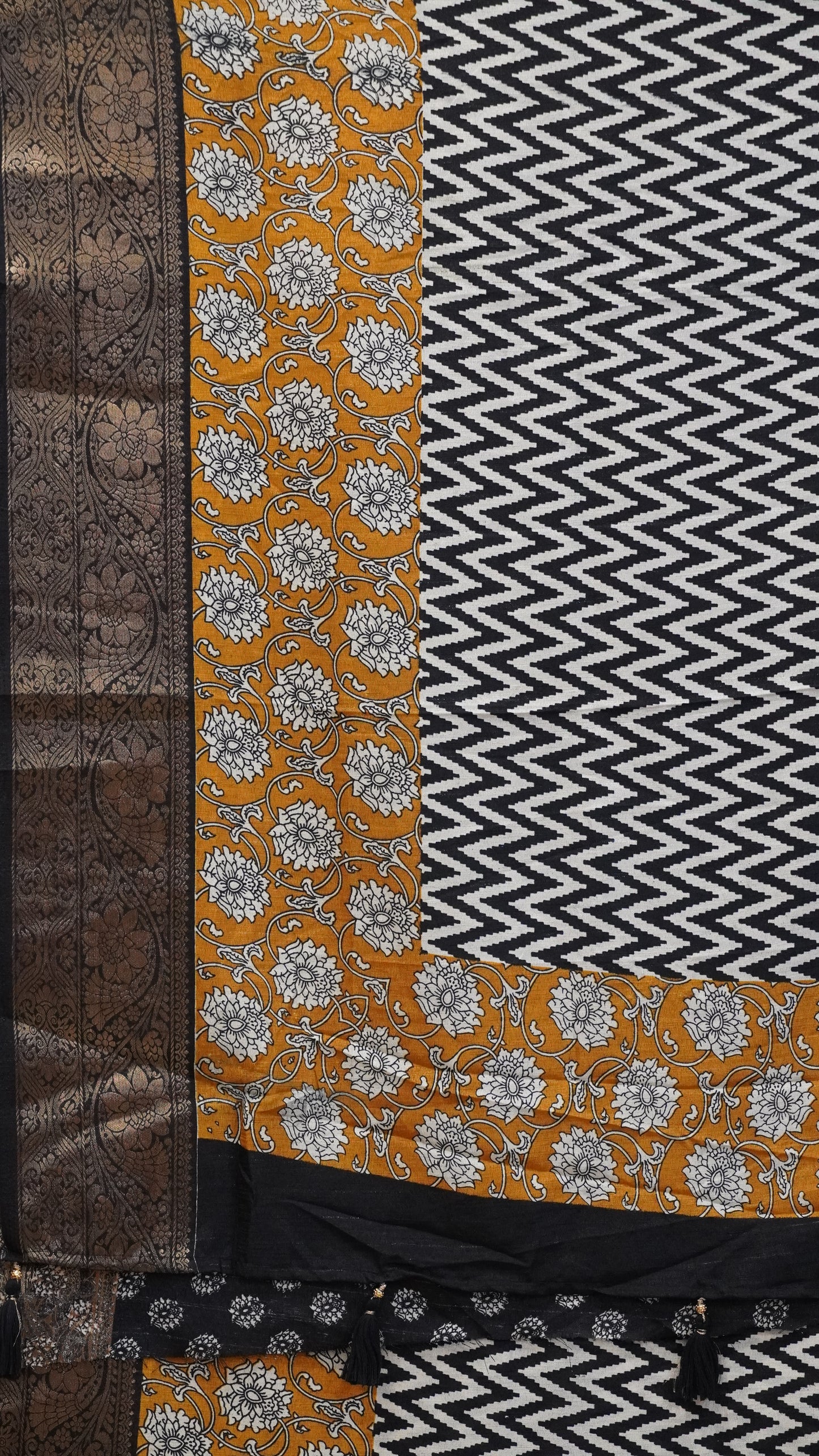 Jute Shiffon Saree Black to Mustard