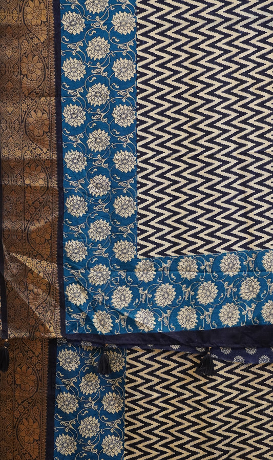 Jute Shiffon Saree Navy Blue