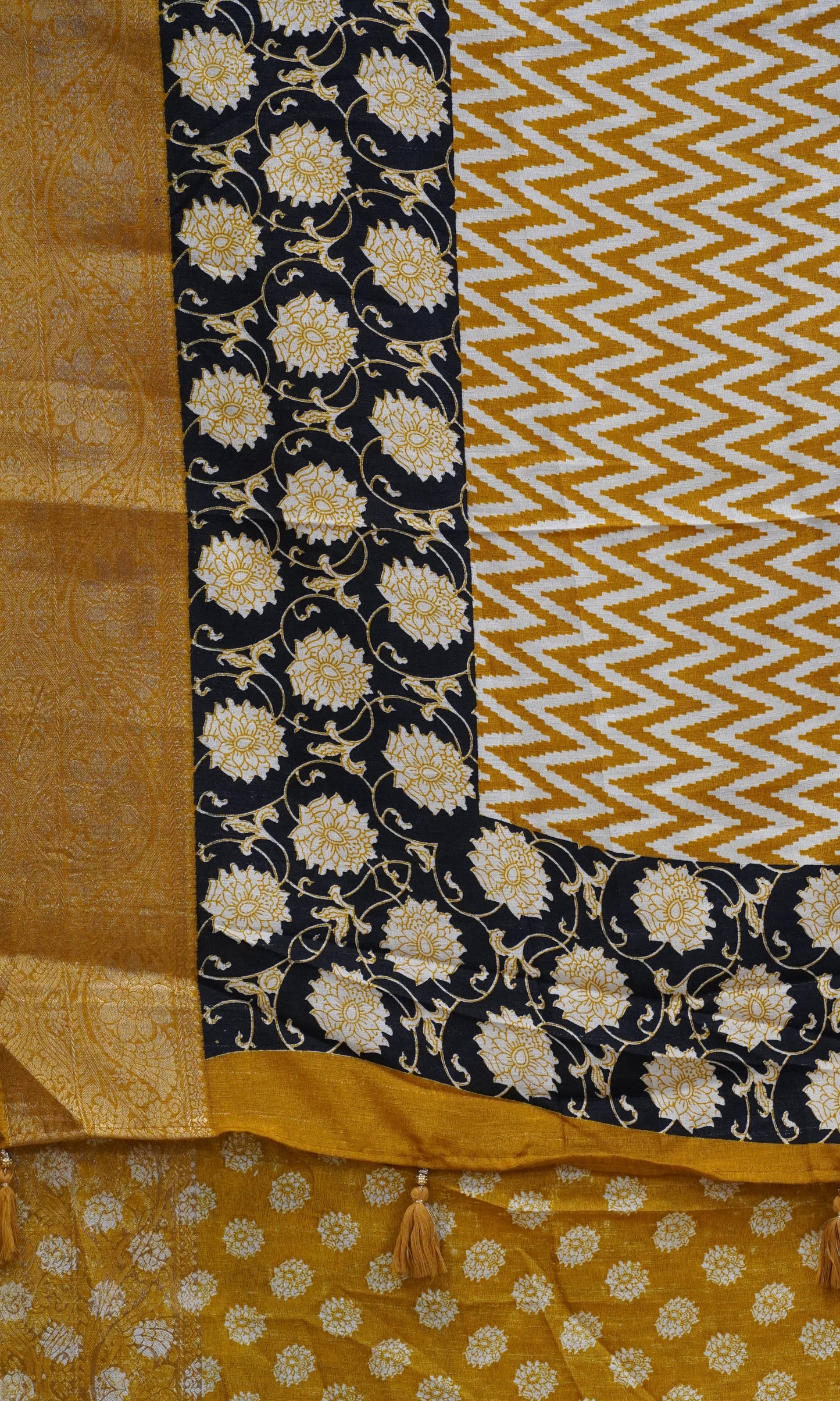 Jute Shiffon Saree Mustard to Black