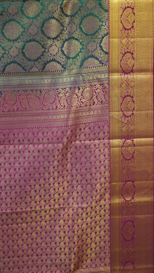 Pure Kanjivaram Silk Saree-Bottle Green Brocade Silk