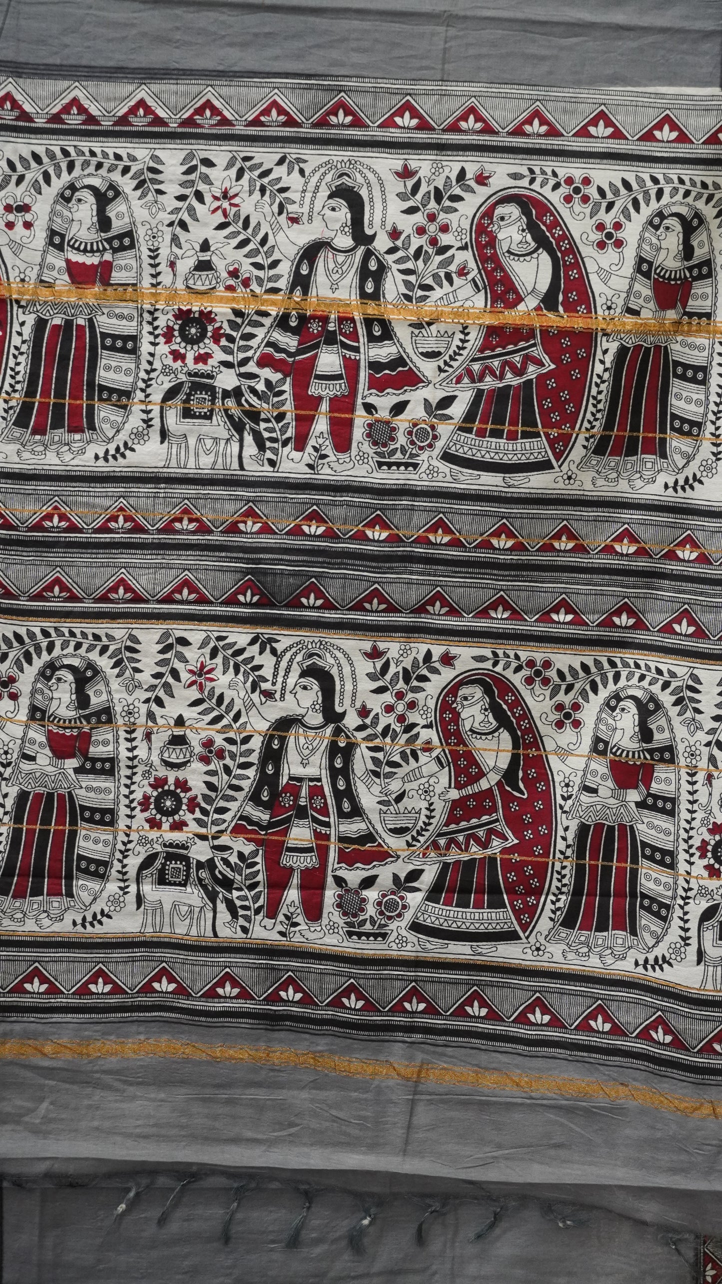 Semi Linen Lavender Saree With Madhubani Print Grey
