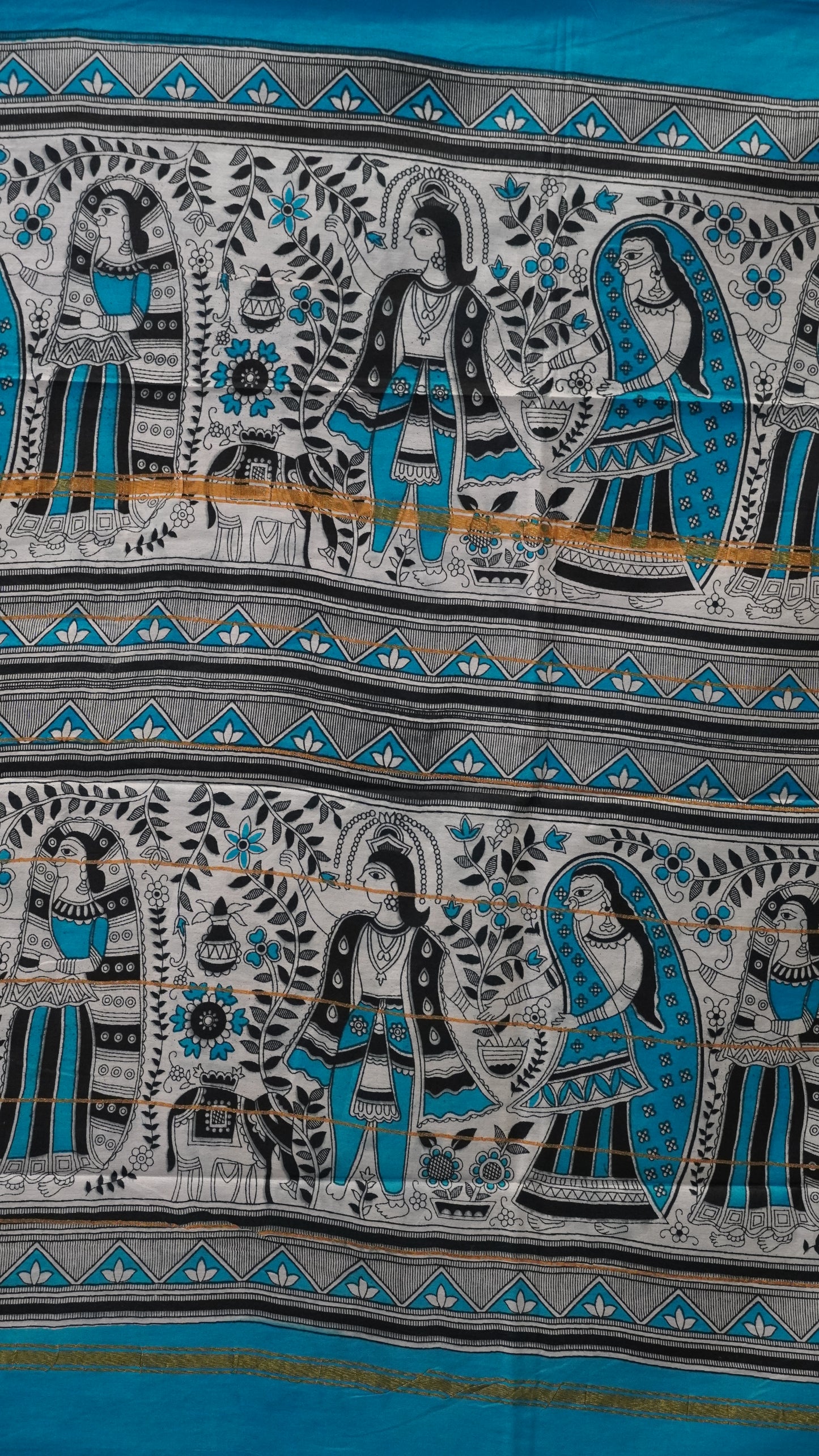 Semi Linen Lavender Saree With Madhubani Print Blue