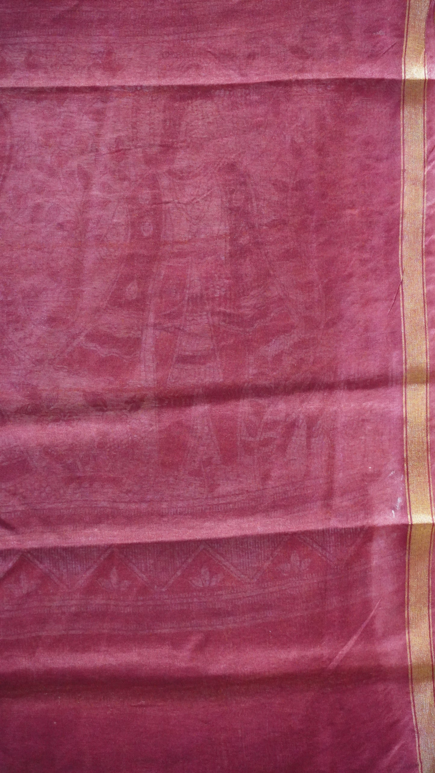 Semi Linen Lavender Saree With Madhubani Print Maroon