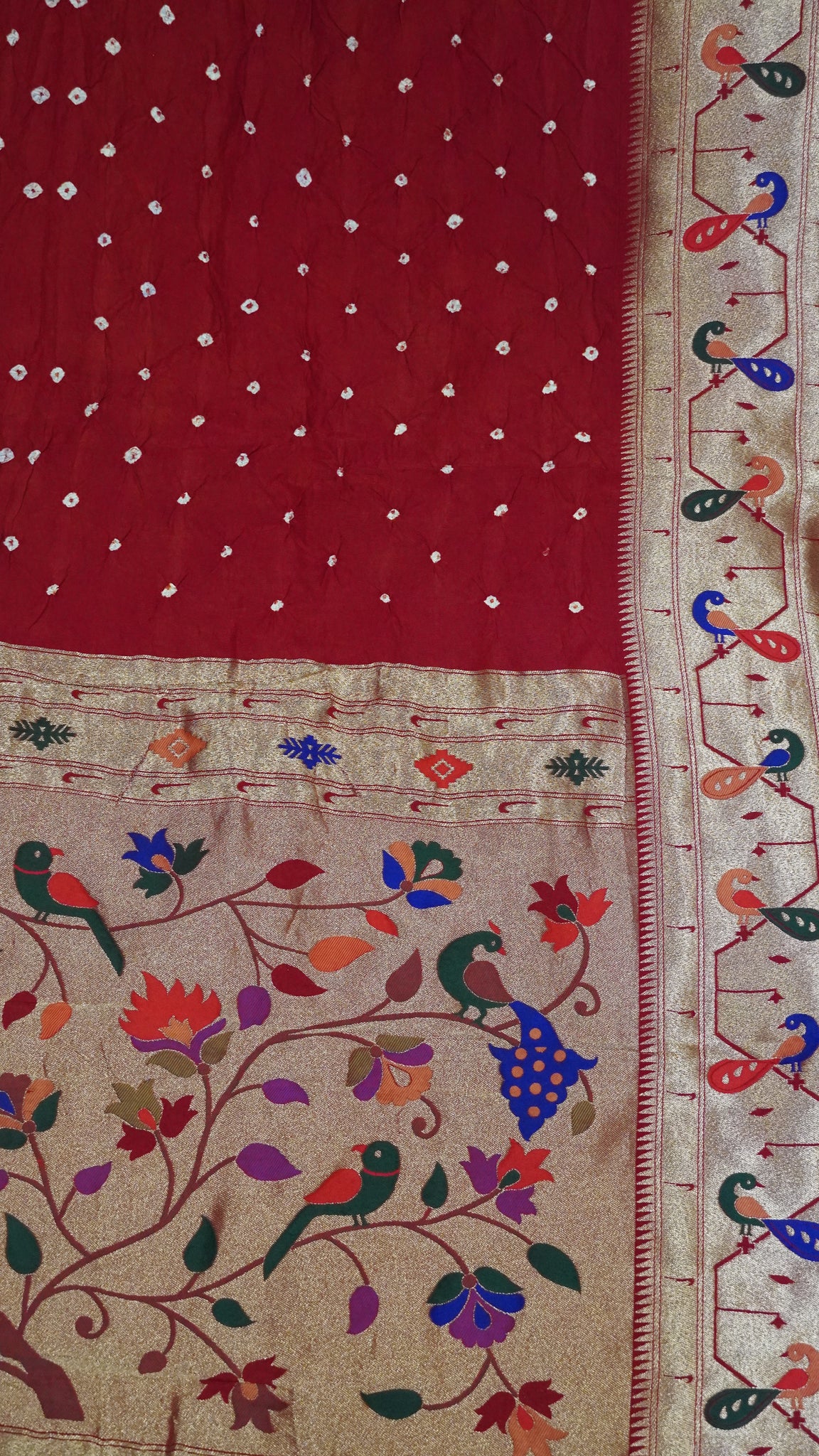 Modal Silk Saree - Zari Peacock Border Red