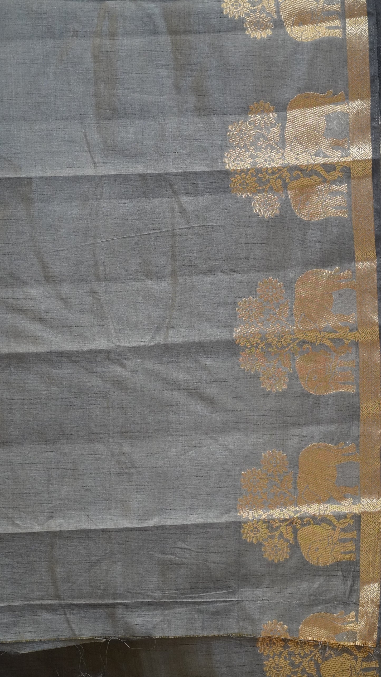 Semi Tussar Saree Elephant Print Grey