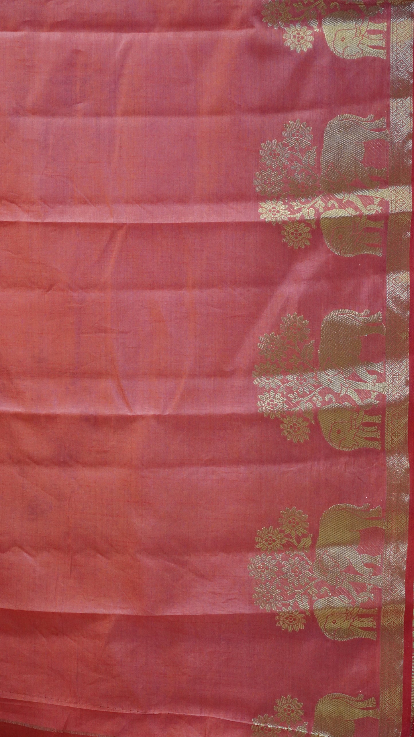Semi Tussar Saree Elephant Print Red