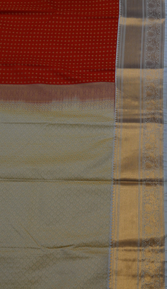 Semi Kanjivaram Silk Saree -Red With Beige 1000 Butta