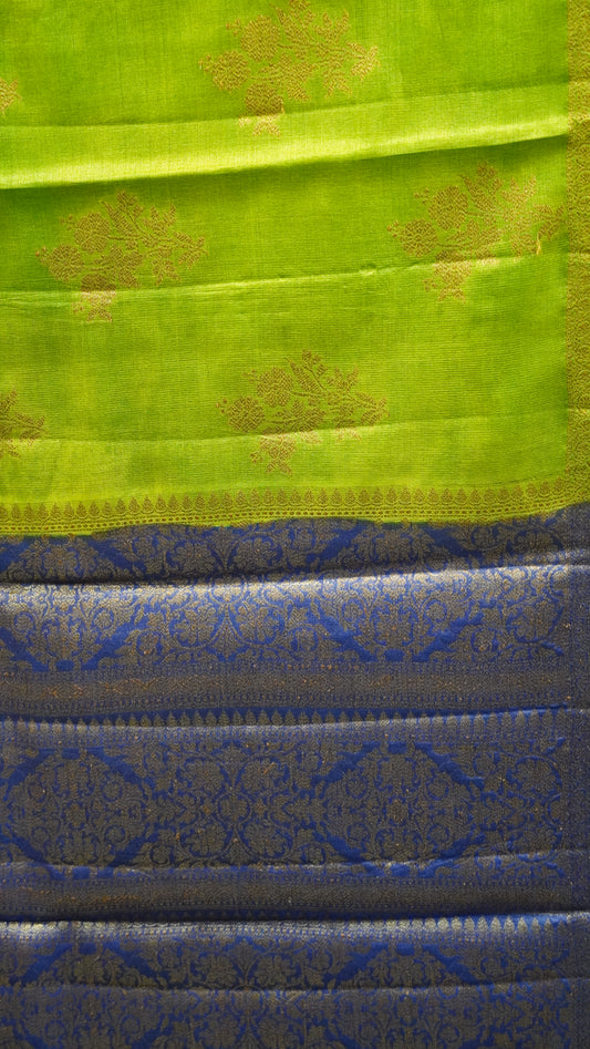 Pure Tussar Saree - Bunch Floral Zari-Green