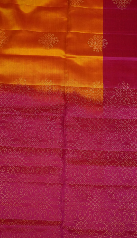 Pure Soft Silk Saree-Kolam Zari Mango Yellow-Pink