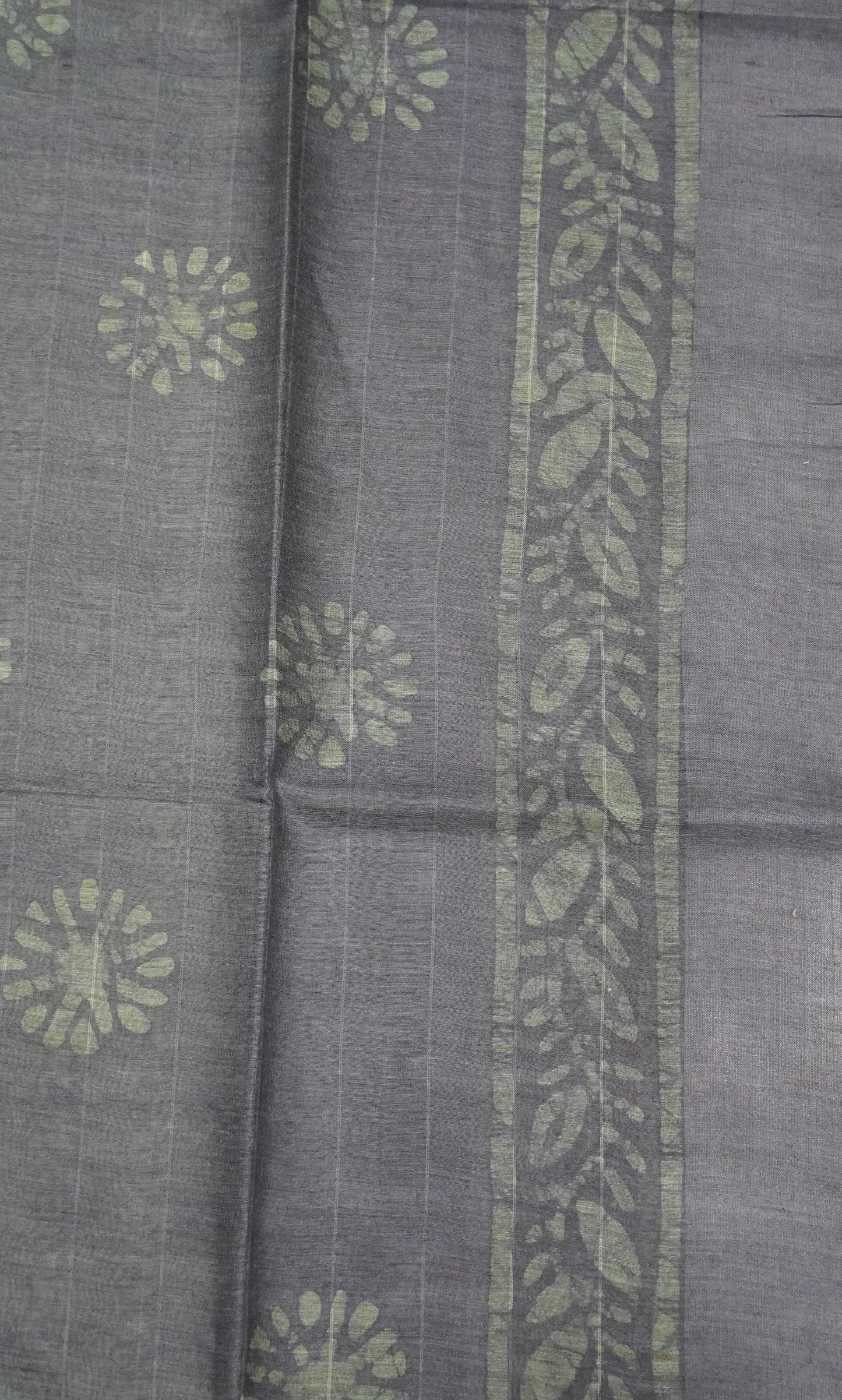 Art Bhagalpur Tussar Saree-Embroidery- Army Green