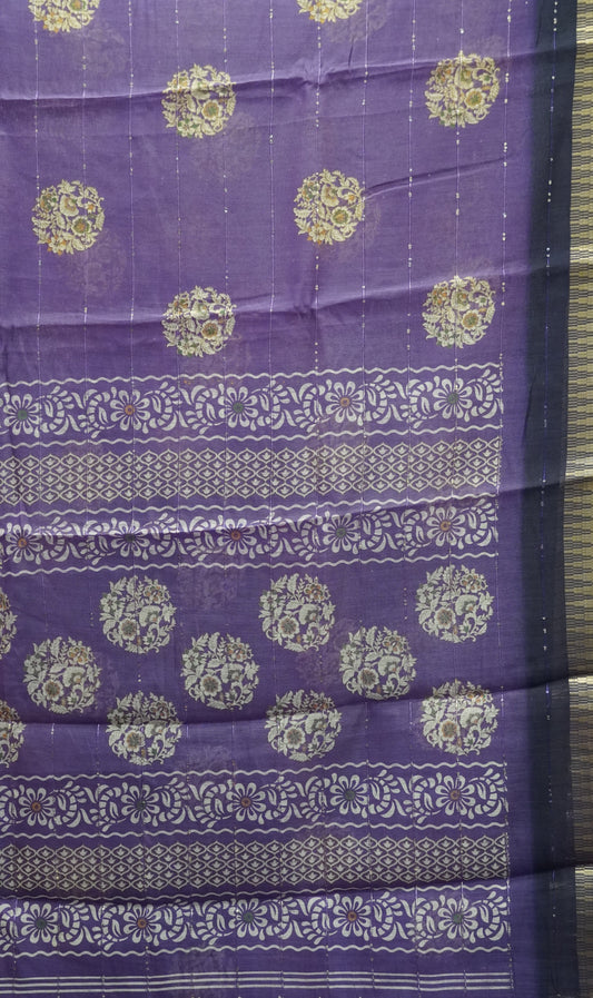 Chanderi Cotton Saree-Floral Sequence-Voilet