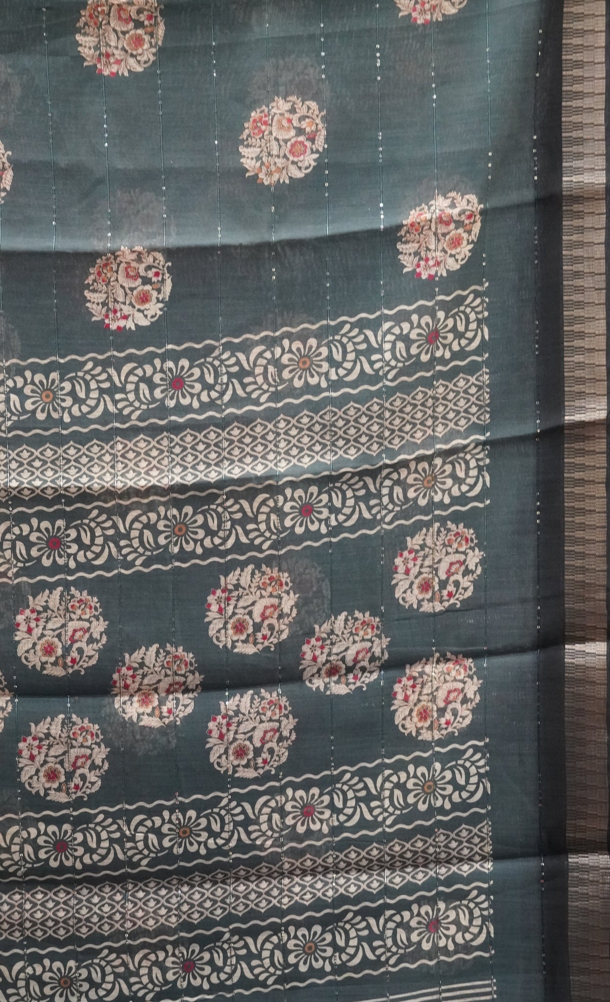 Chanderi Cotton Saree-Floral Sequence-Grey
