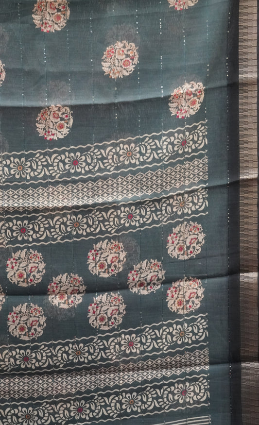 Chanderi Cotton Saree-Floral Sequence-Grey