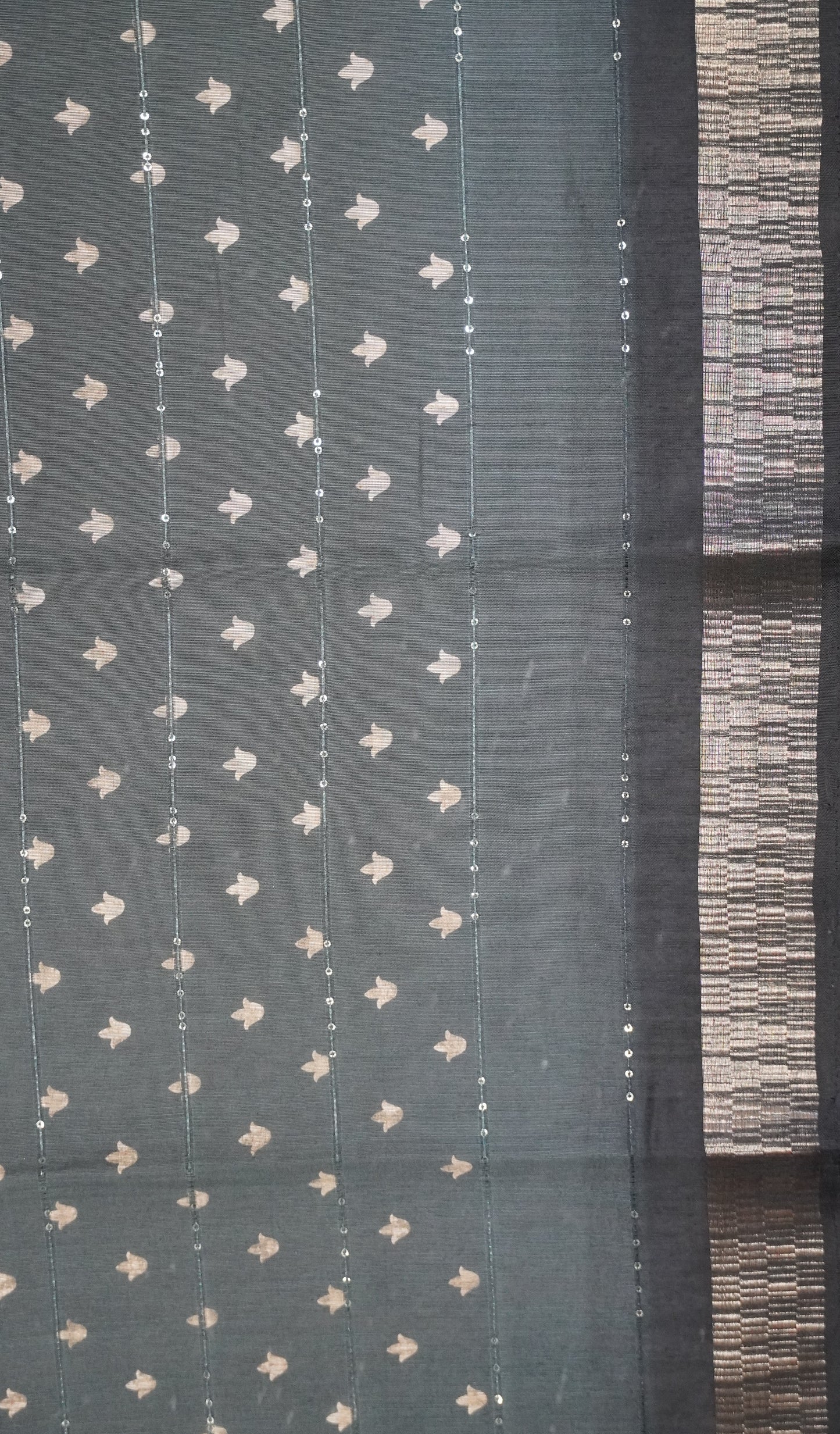Chanderi Cotton Saree-Floral Sequence-Grey