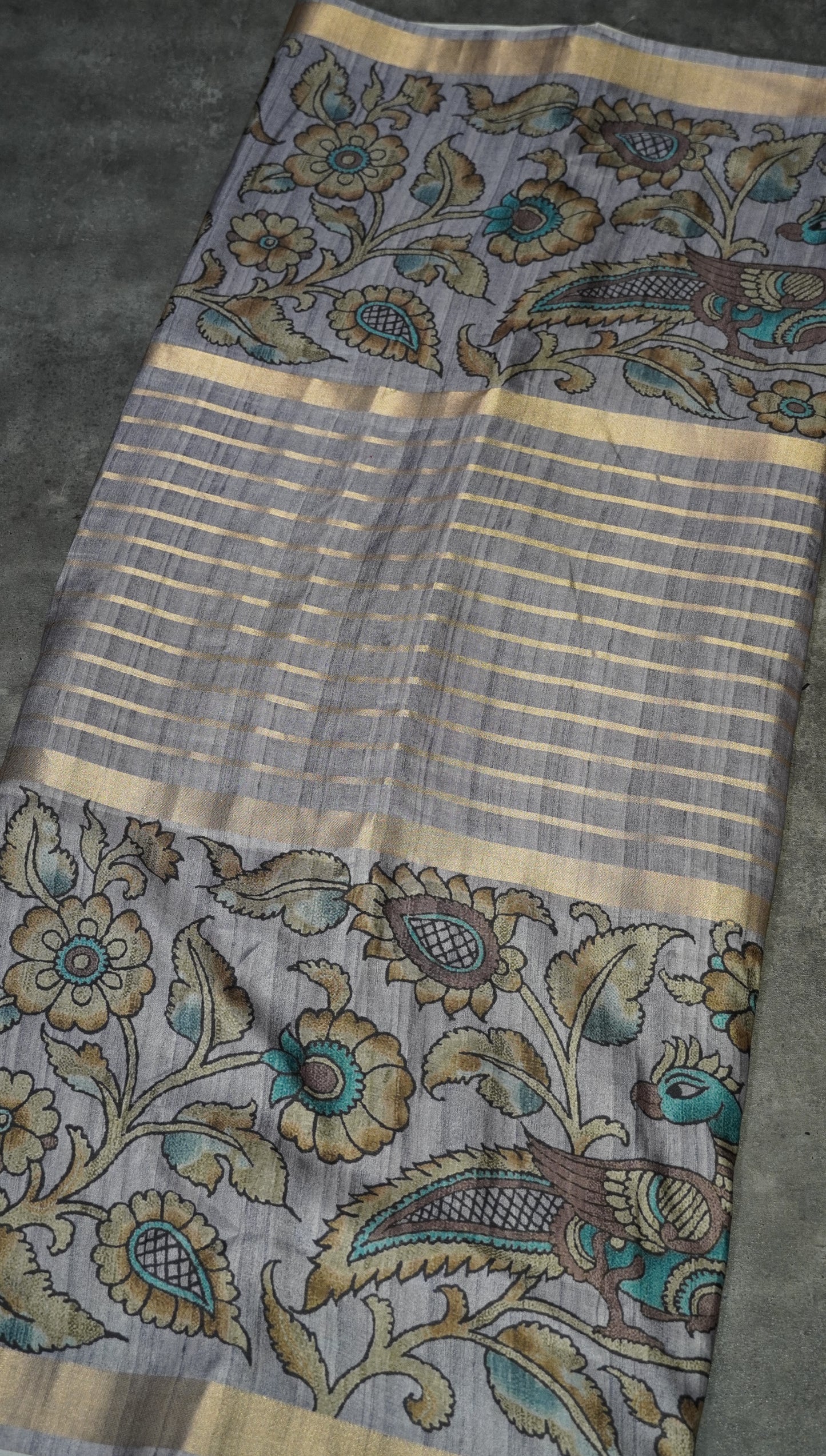 Semi Printed Kalamkari Silk Saree Lavendar