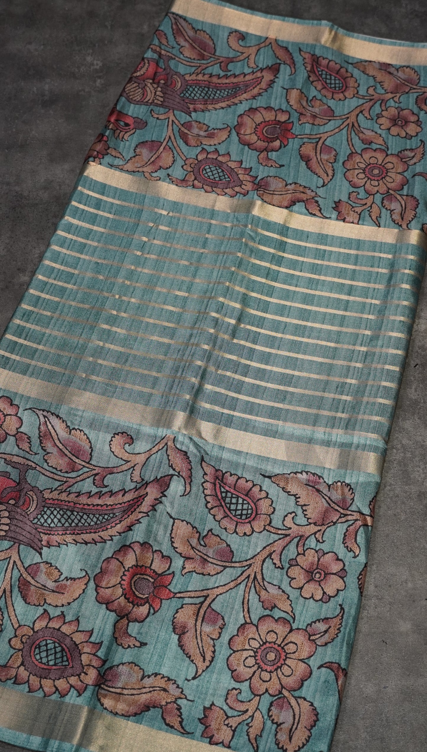 Semi Printed Kalamkari Silk Saree Green