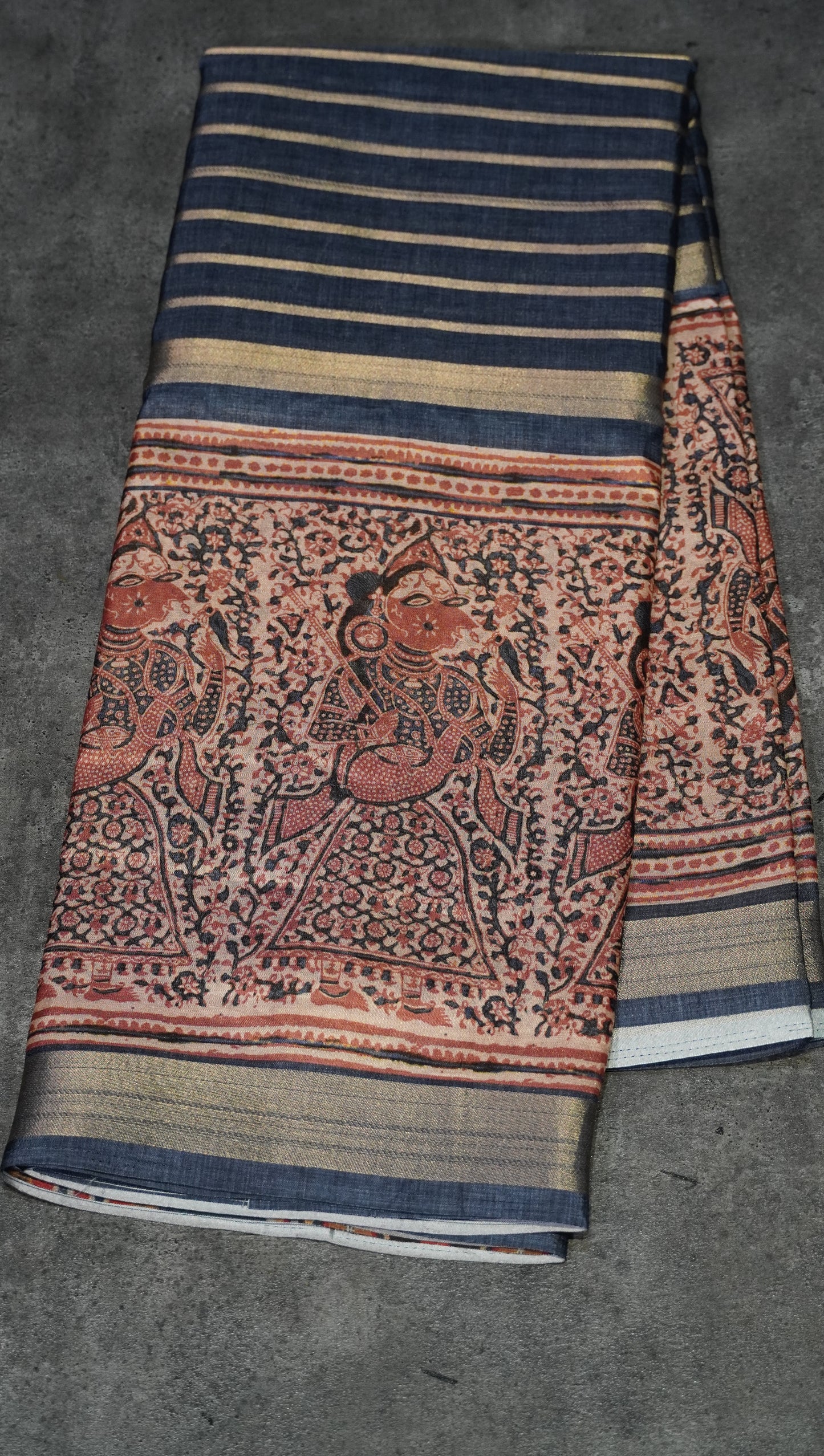Semi Printed Pichwai Silk Saree Grey