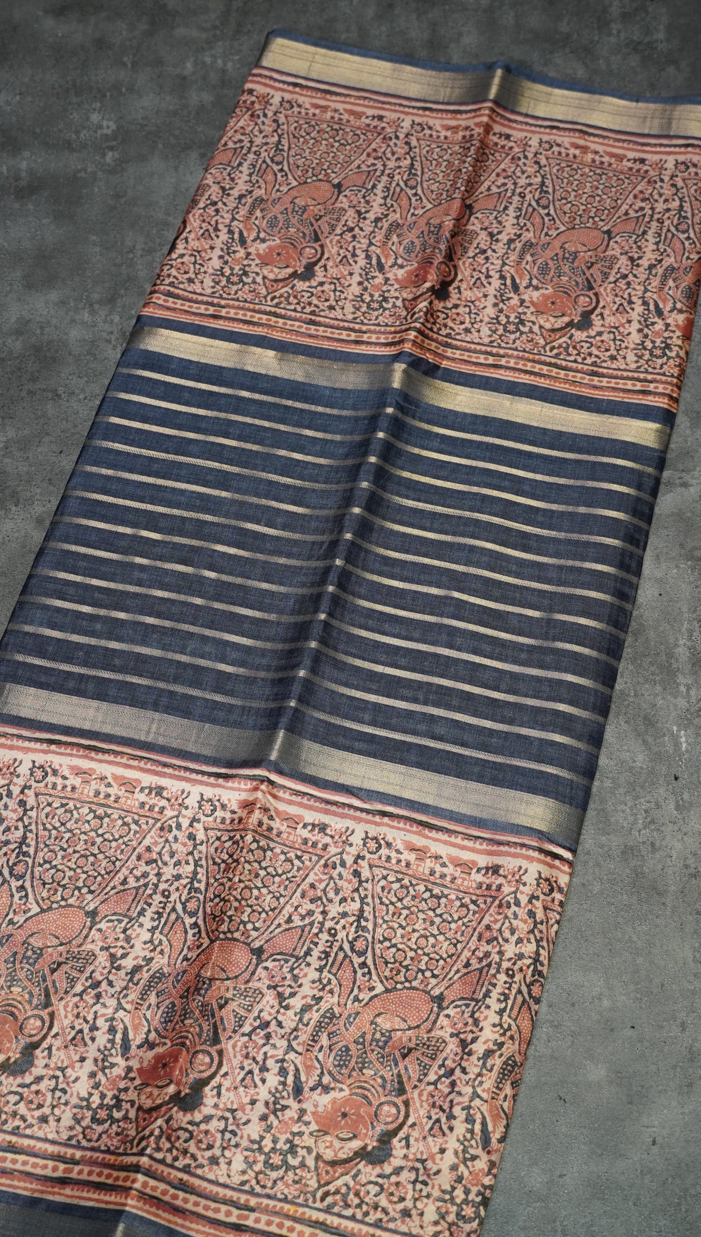 Semi Printed Pichwai Silk Saree Grey