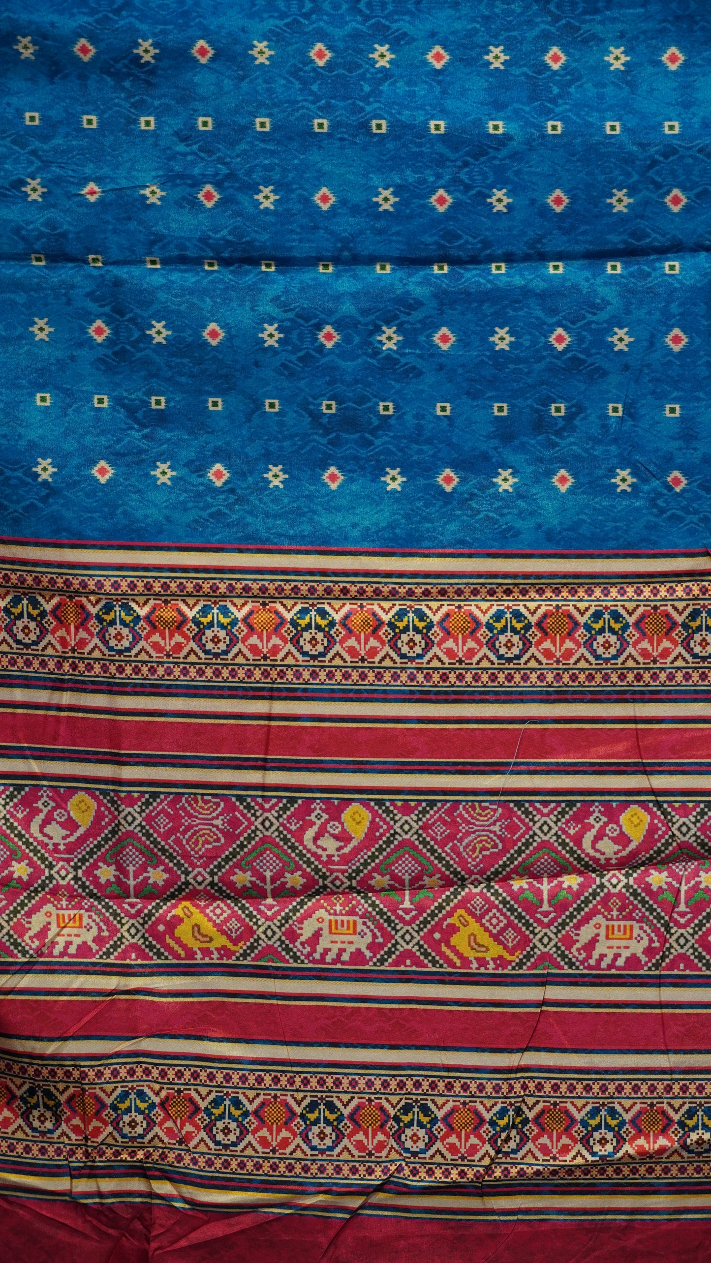 Semi Tussar Saree Printed Blue to Pink