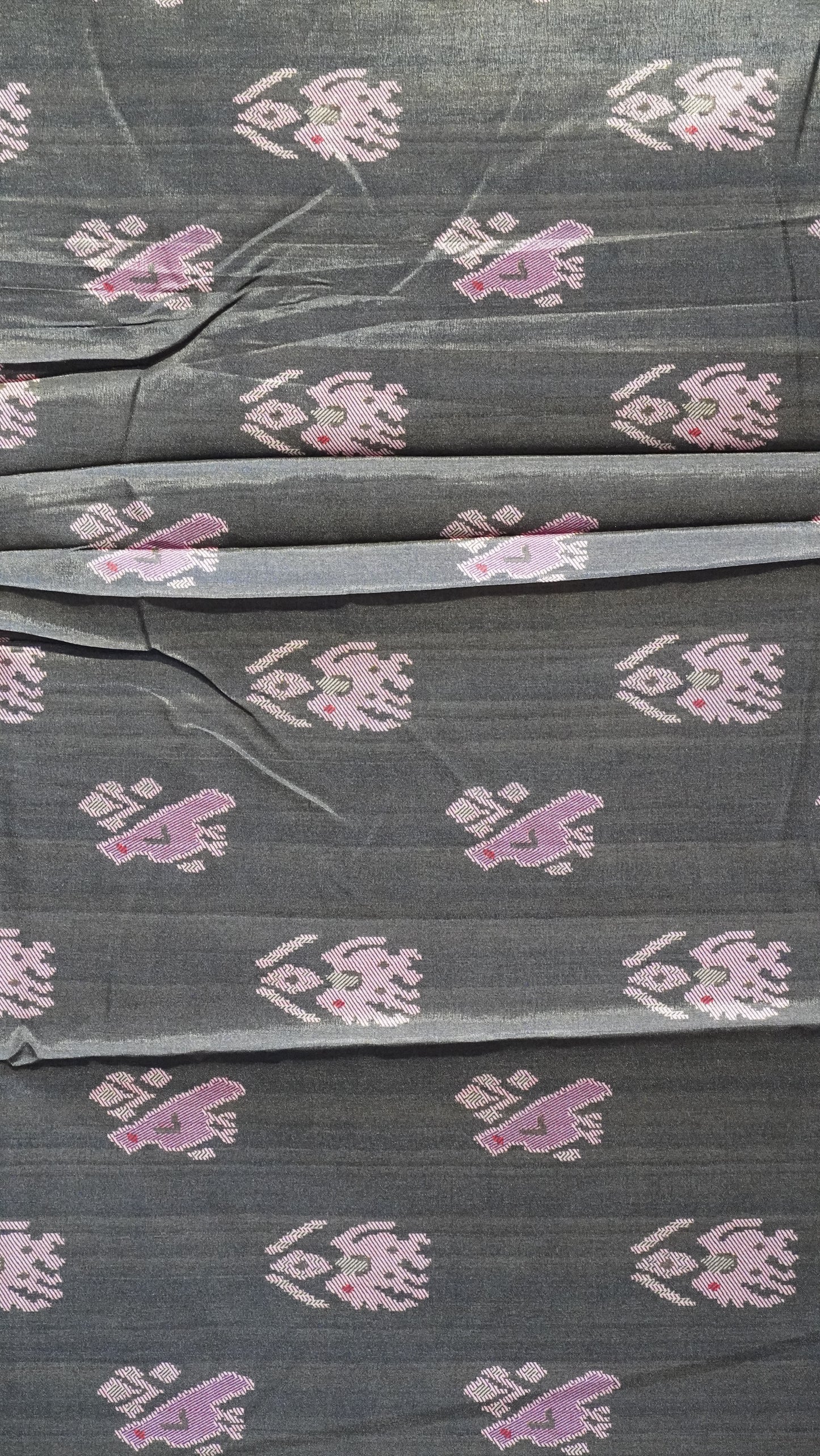 Semi Tussar Saree Checkered Pattern Olive Green