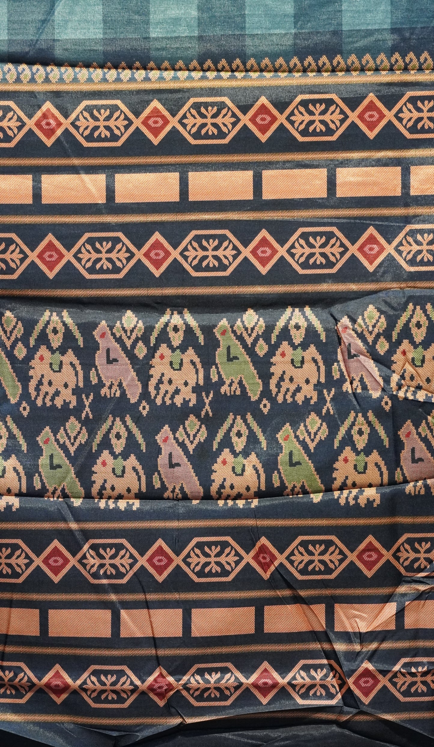 Semi Tussar Saree Checkered Pattern Blue
