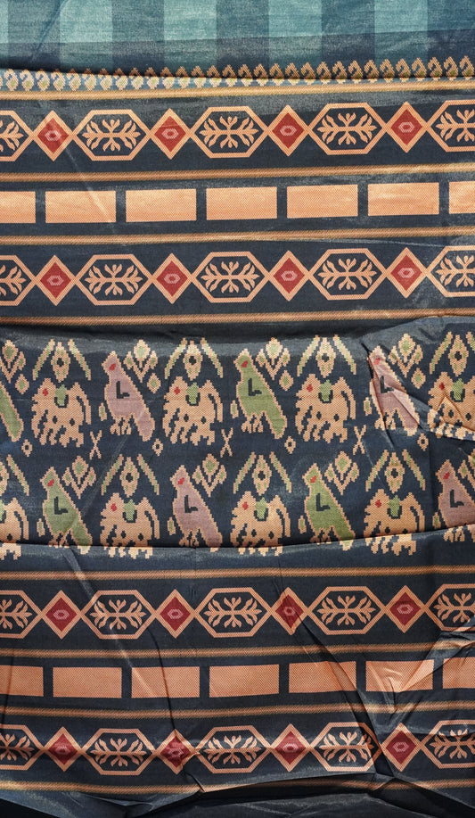 Semi Tussar Saree Checkered Pattern Blue