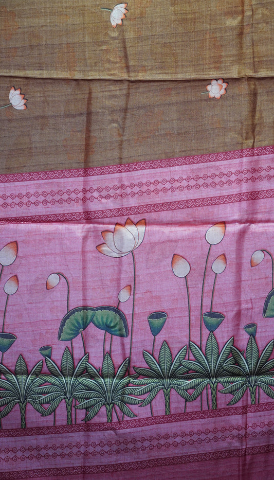 Semi Printed PichwaiSilk Saree Brown to Pink