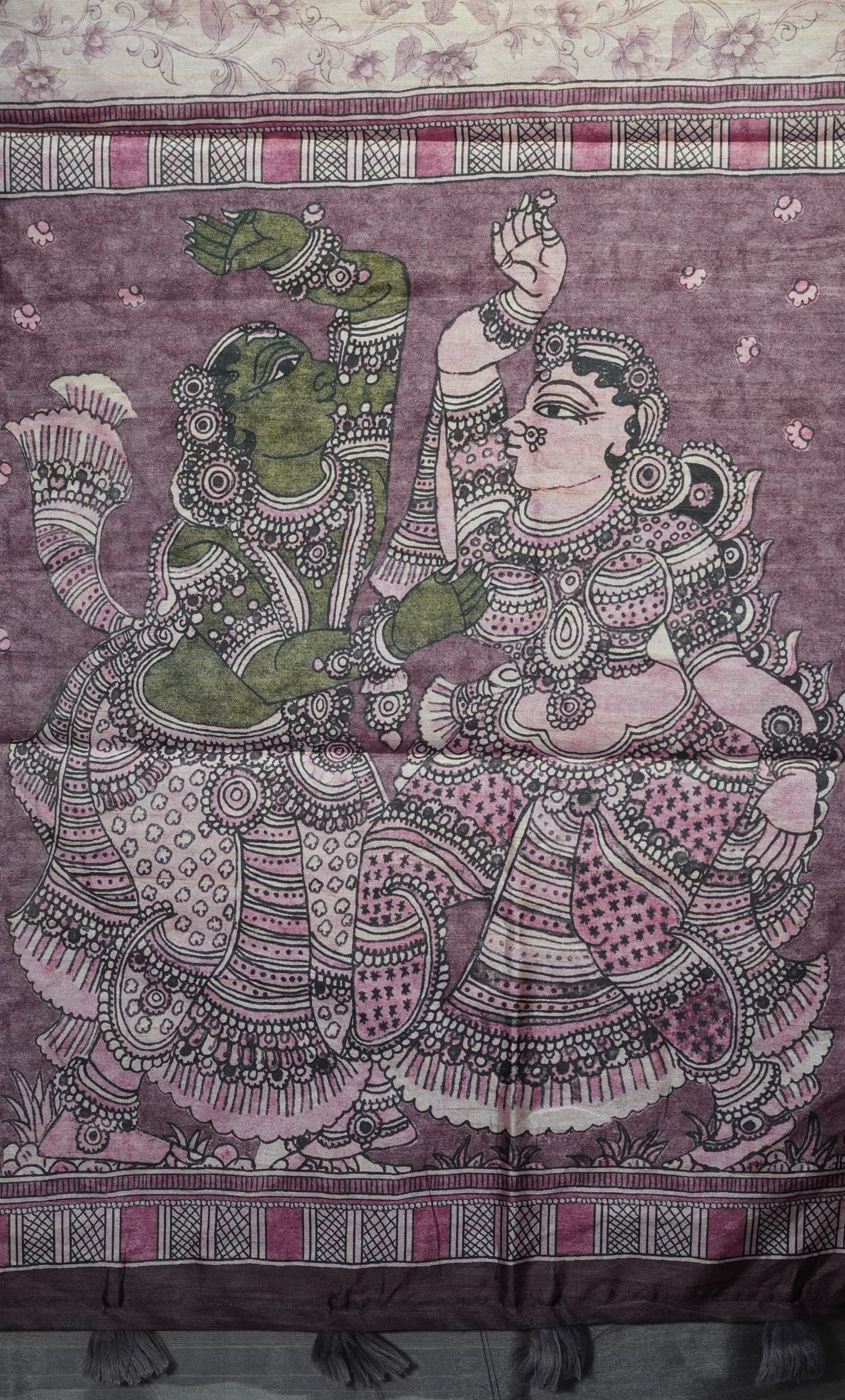 Semi Tussar Saree Kalamkari With Floral Pattern Pruple