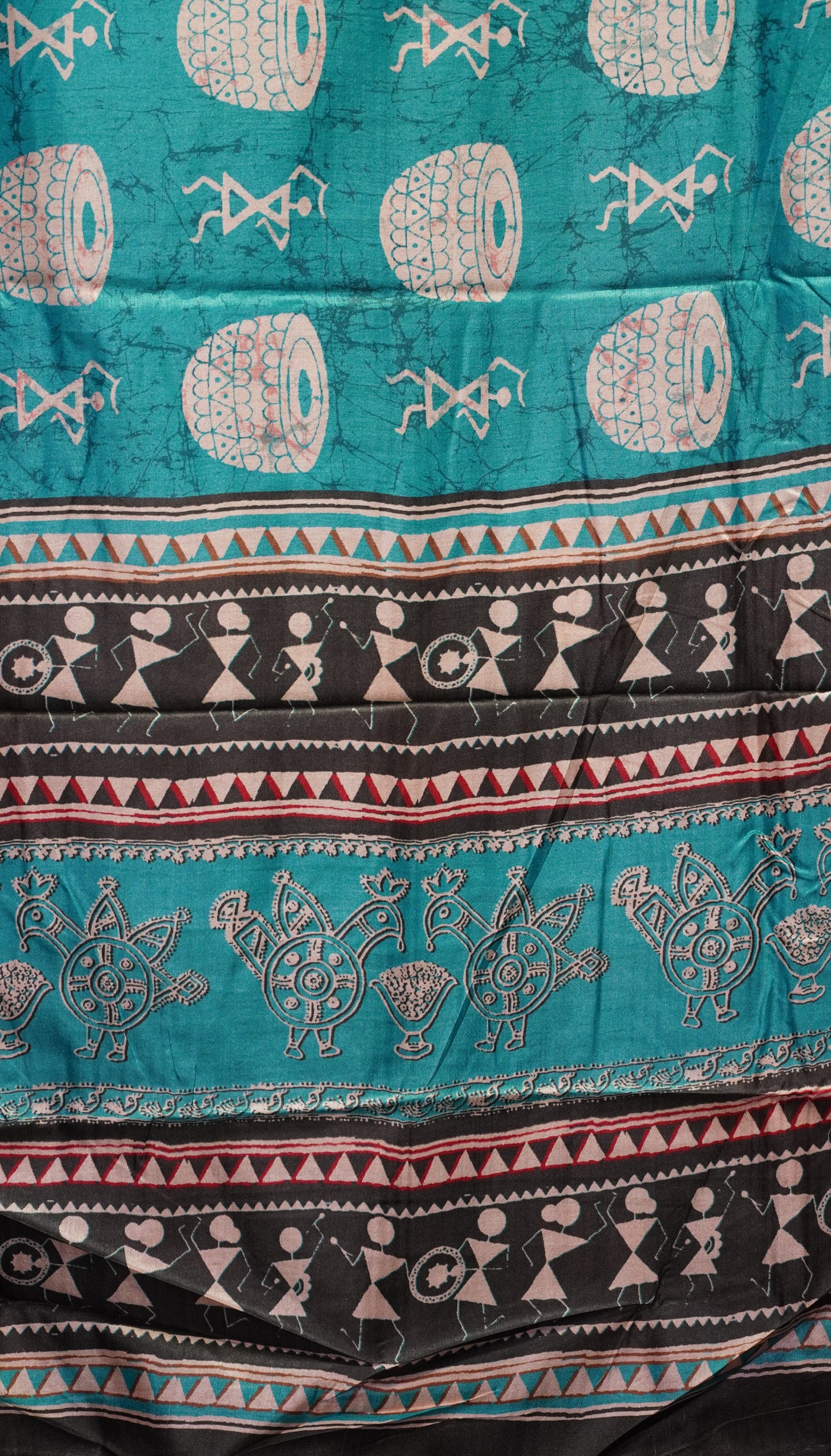 Dola Silk Warli Print Teal Blue