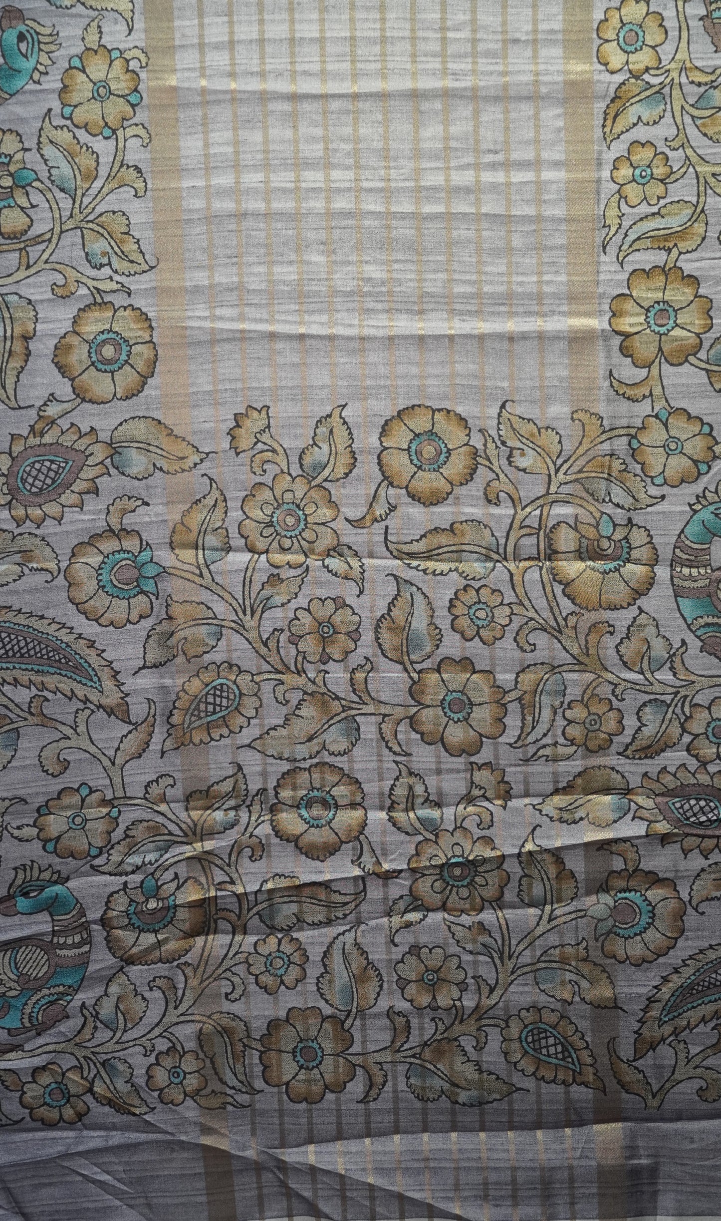 Semi Printed Kalamkari Silk Saree Lavendar