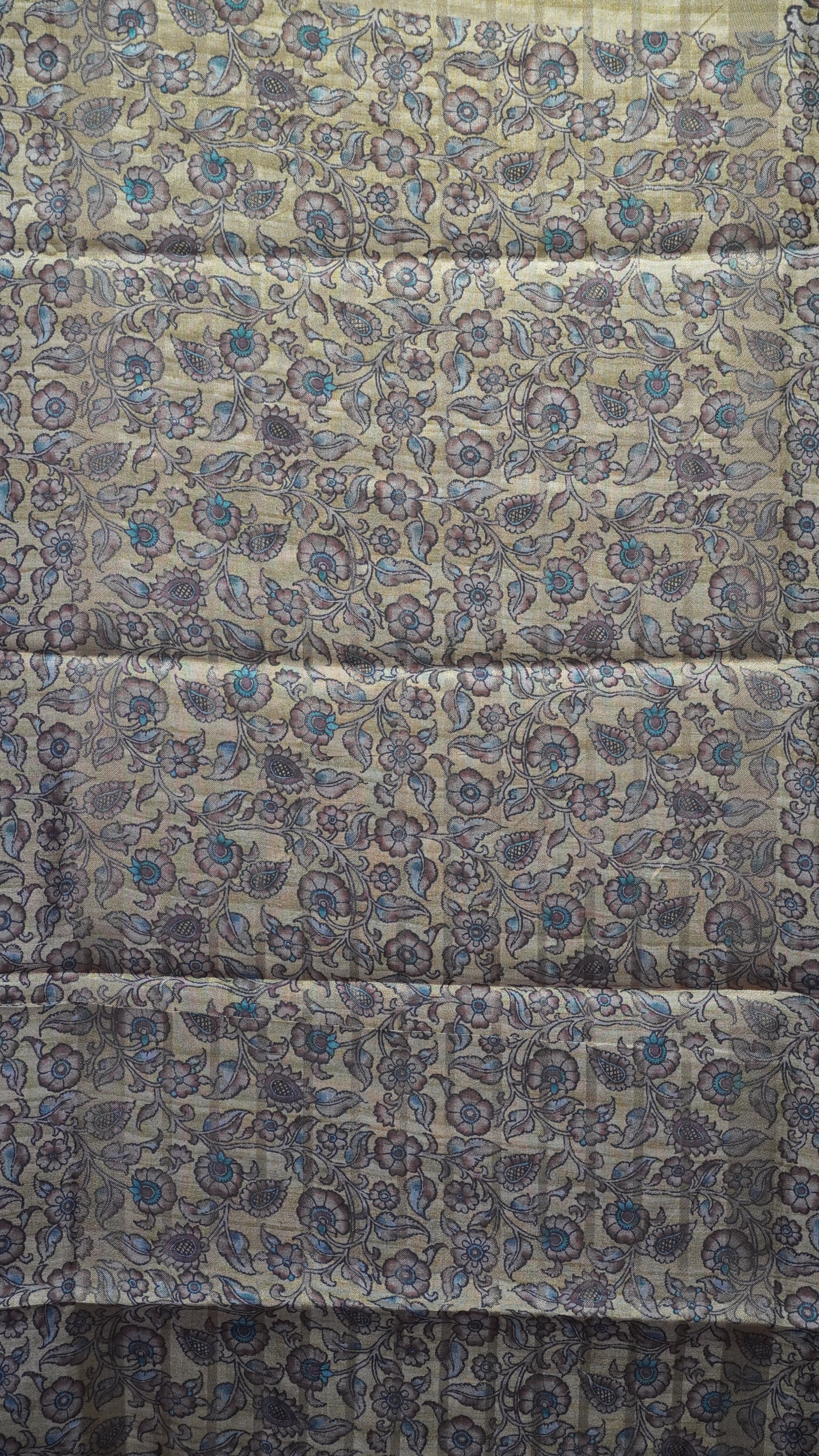 Semi Printed Kalamkari Silk Saree Mustard