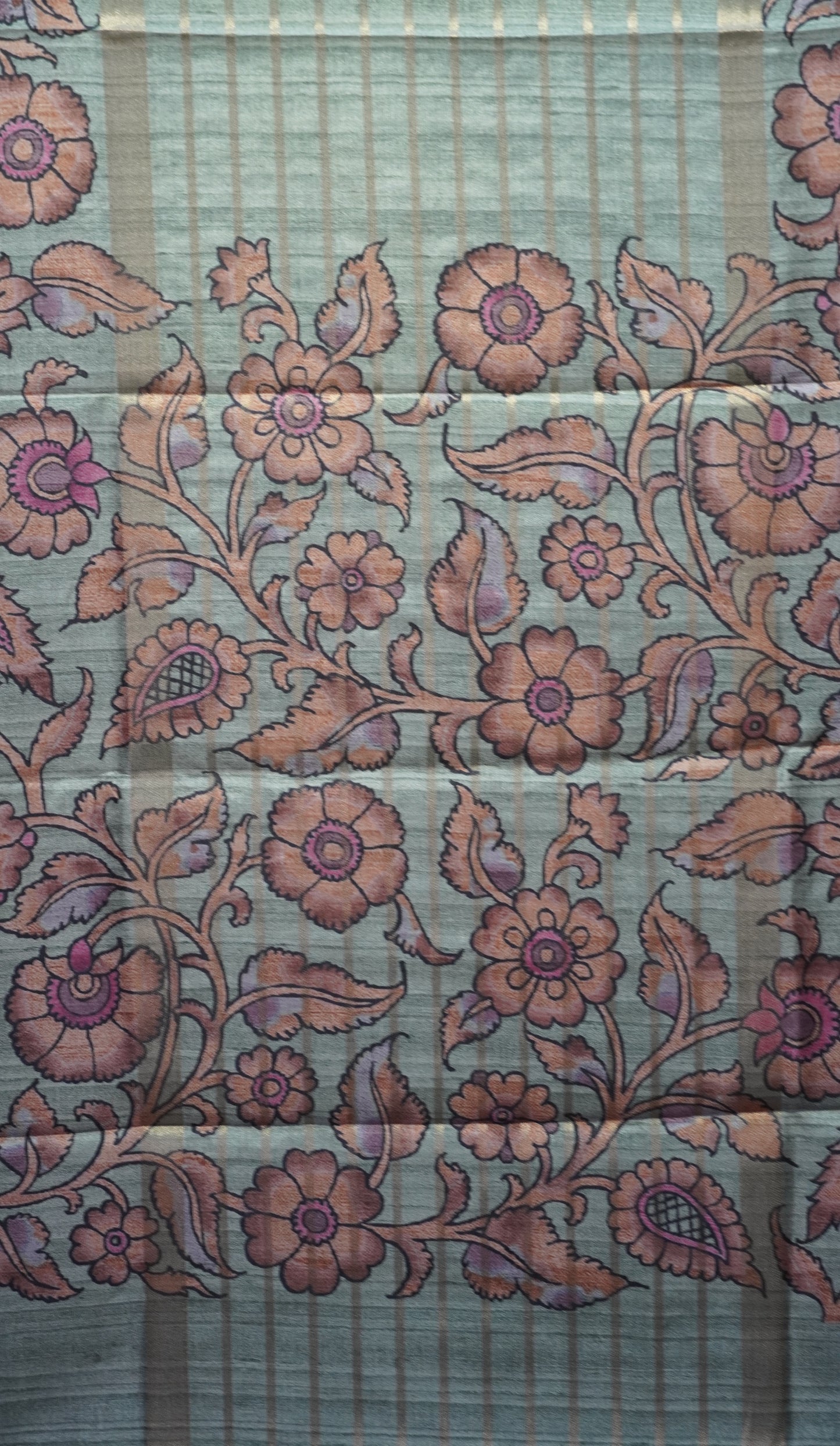Semi Printed Kalamkari Silk Saree Green