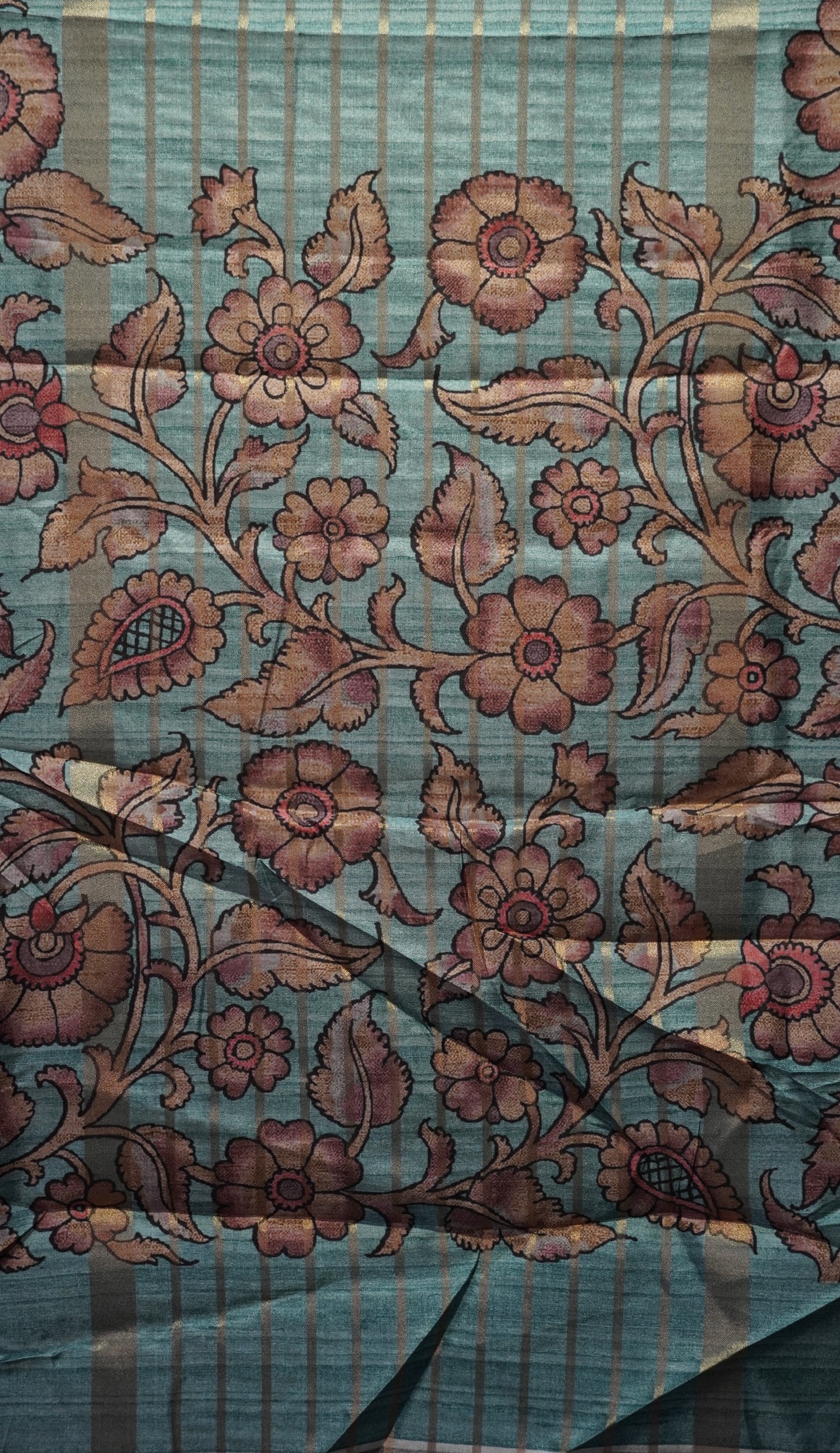 Semi Printed Kalamkari Silk Saree Green